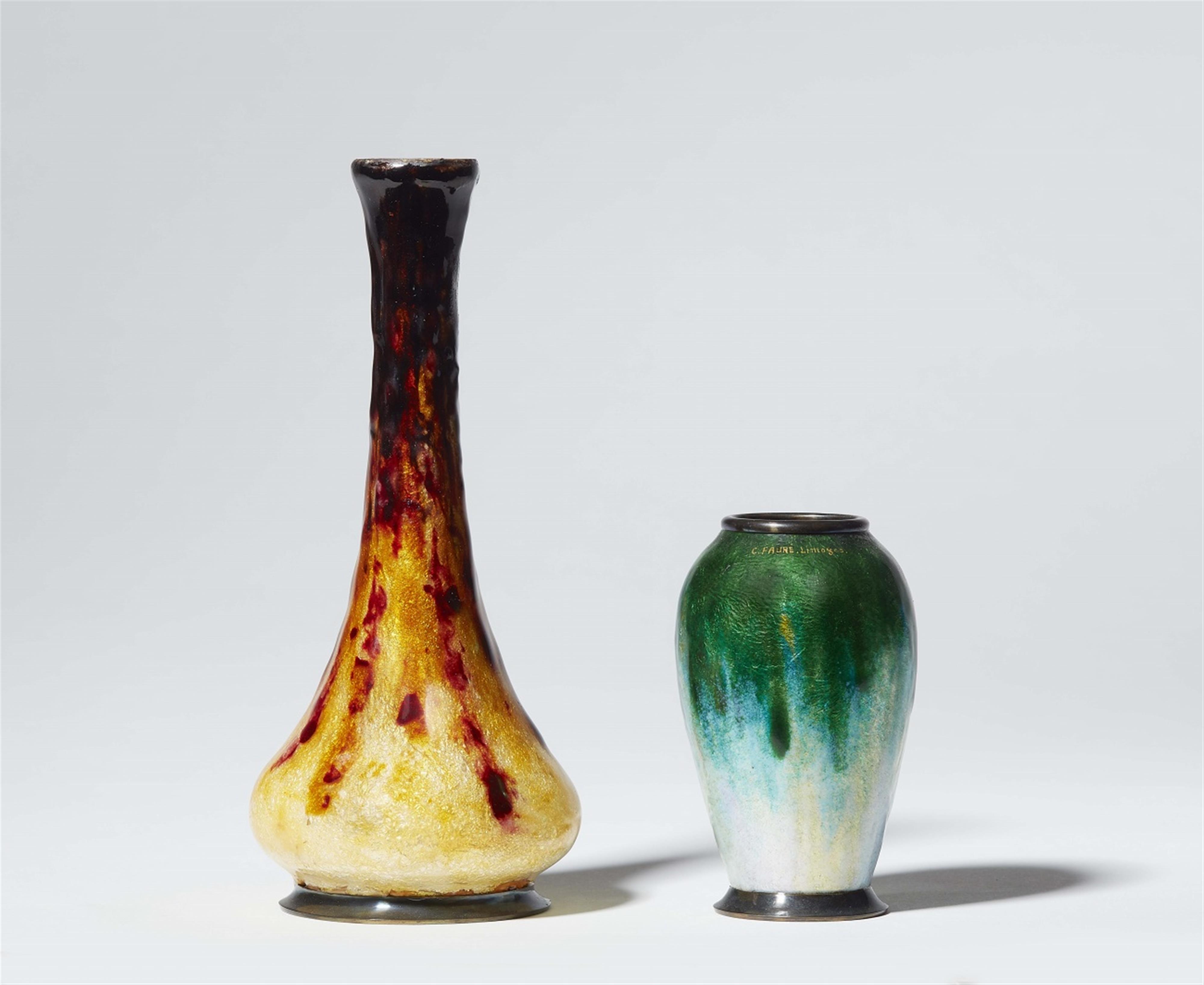 Two Camille Fauré enamel vases - image-1