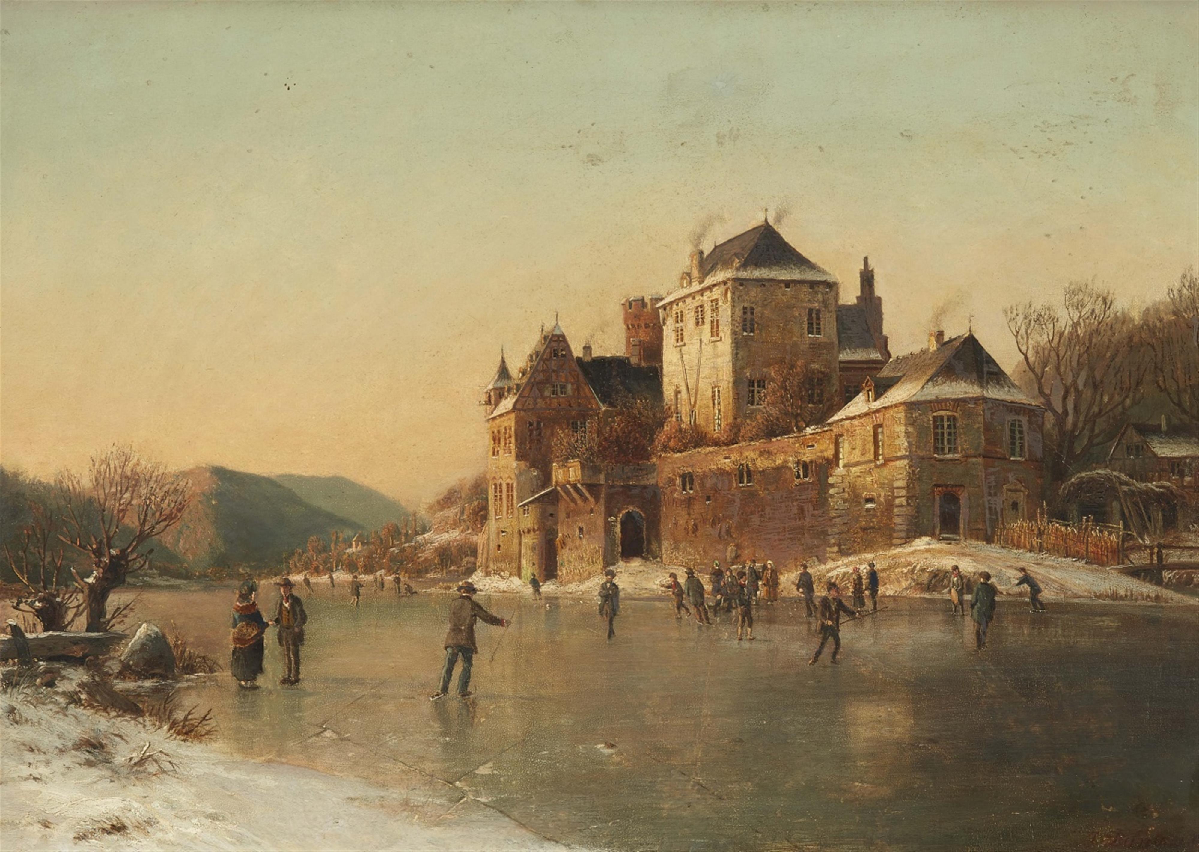 Johannes Bartholomäus Duntze - Winterlandschaft mit Schlittschuhläufern vor einer Burg - image-1