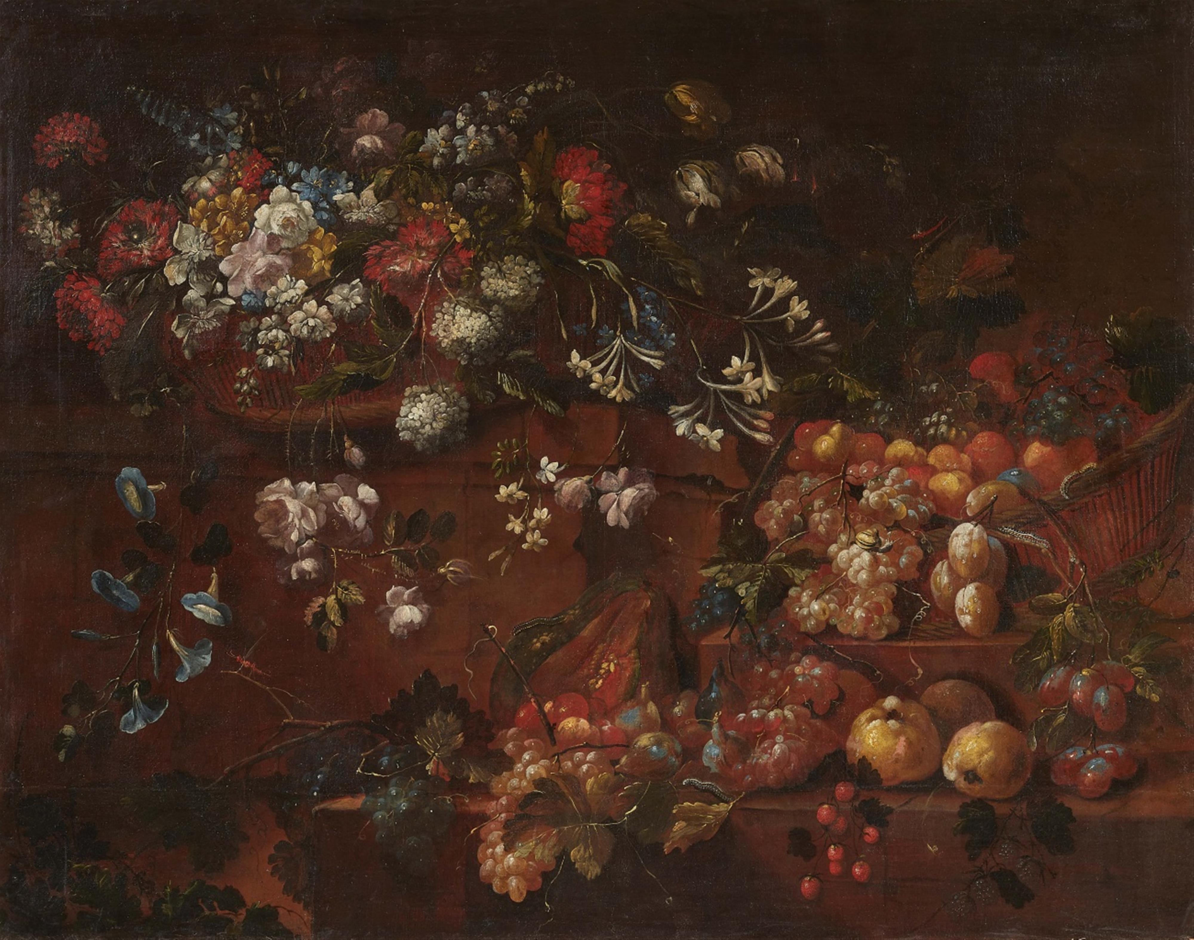 Italienischer Meister des 17. Jahrhunderts - Großes Stillleben mit Blumen und Früchten - image-1