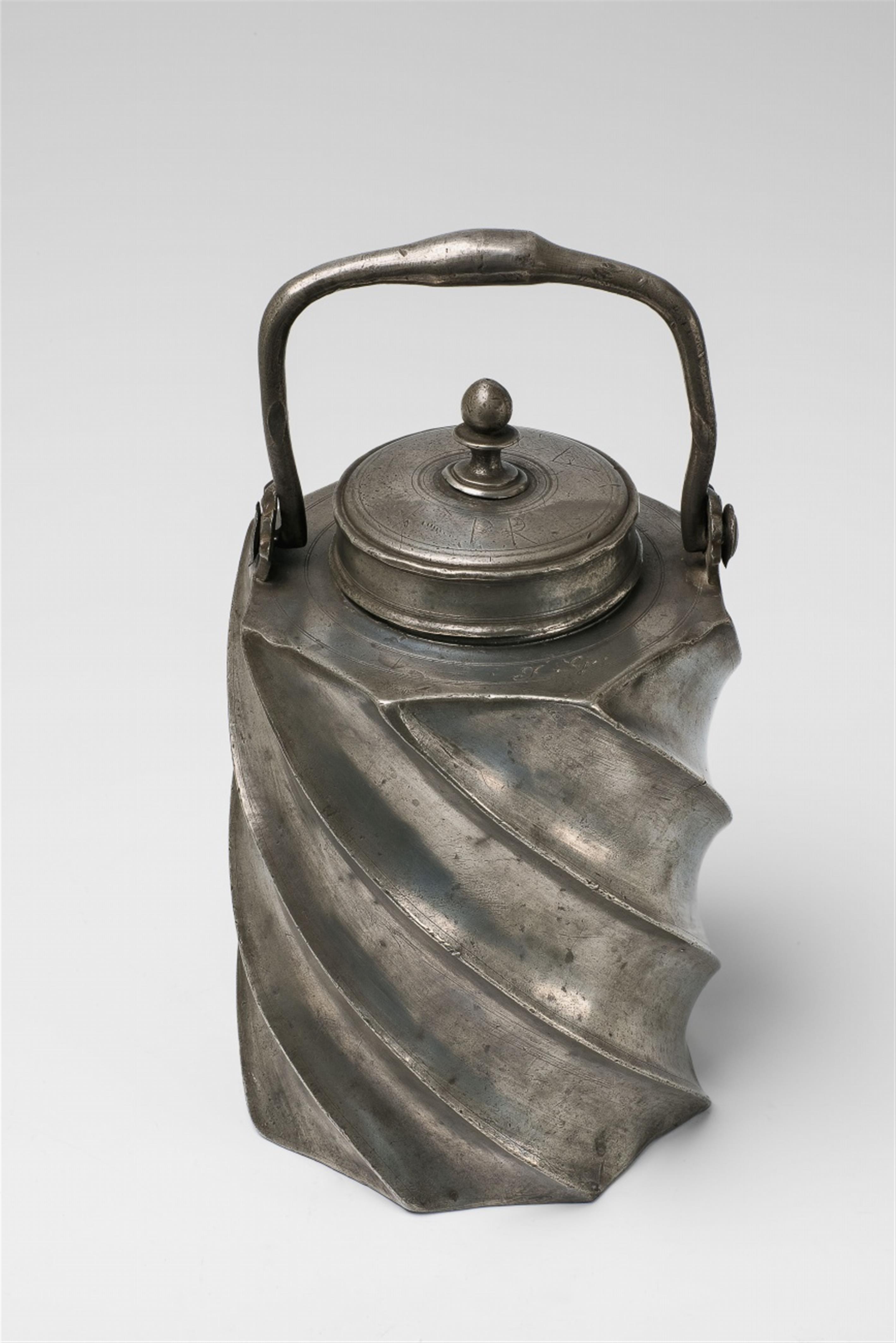 A twisted Nuremberg tin flask - image-1