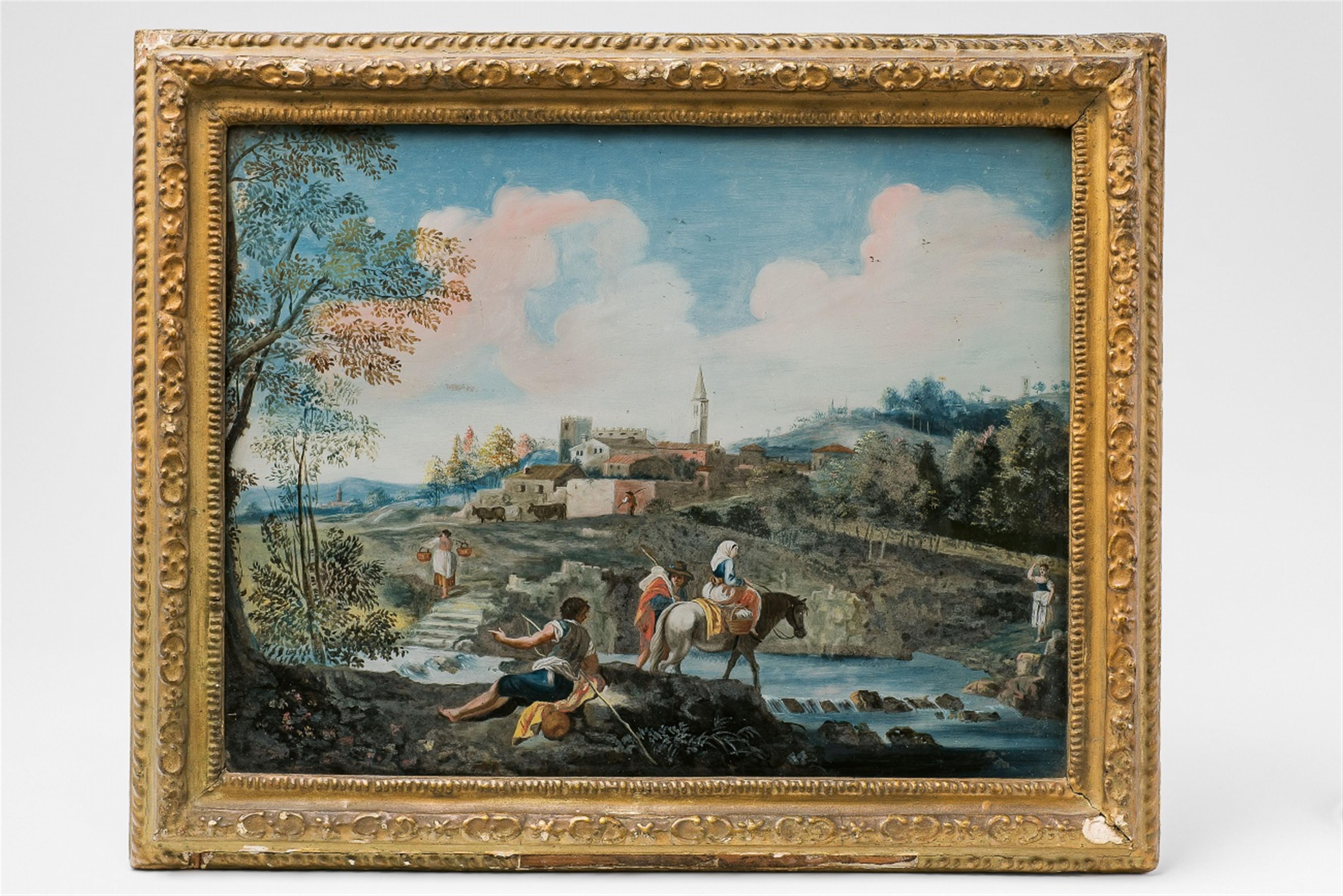 A pair of eglomisé paintings with southern landscapes - image-2