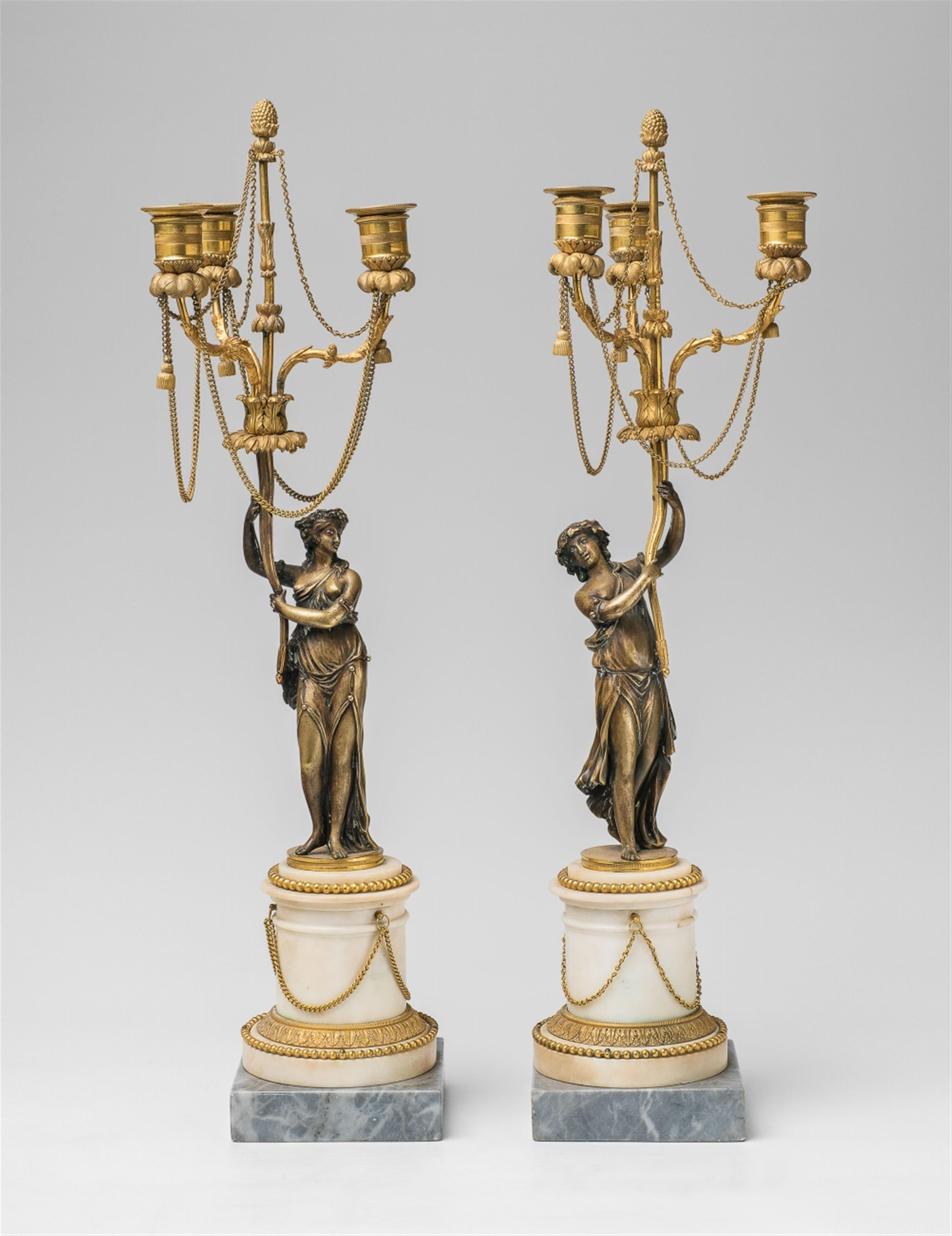 A pair of fire-gilt bronze candelabra with bacchantes. - image-1