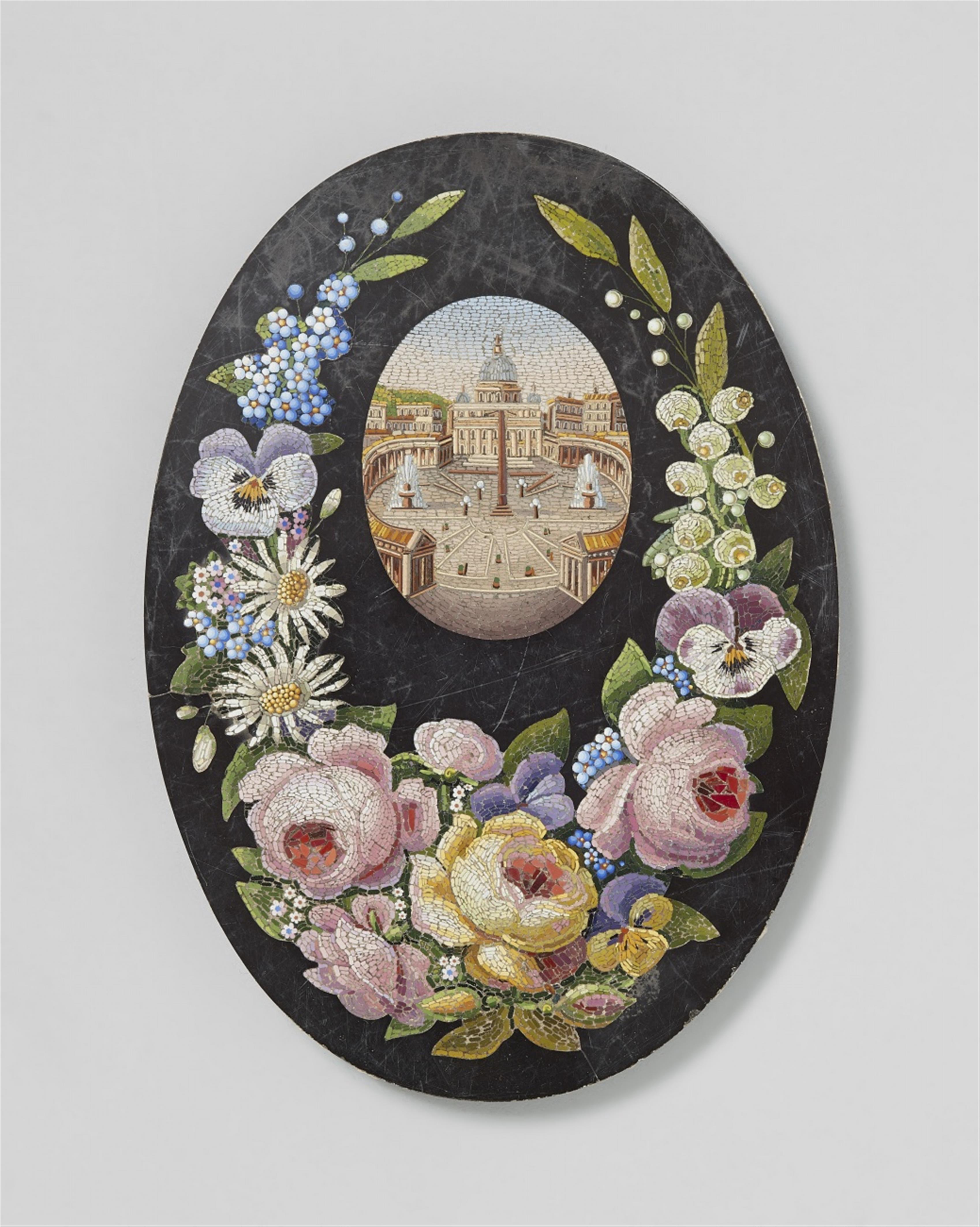 An oval micromosaic plaque with a view of St. Peter's Square - image-1