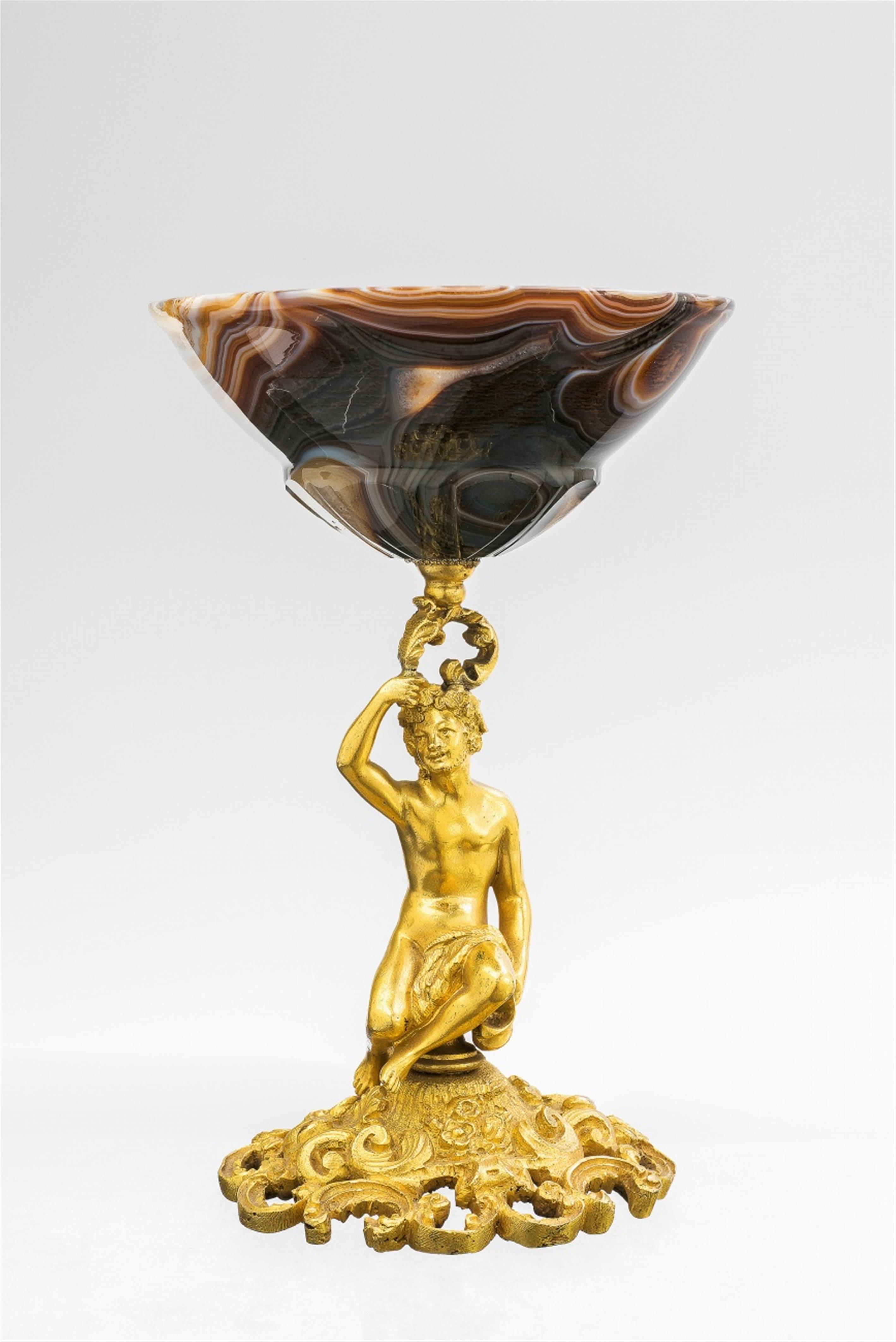 An ormolu mounted agate stembowl with a faun - image-1