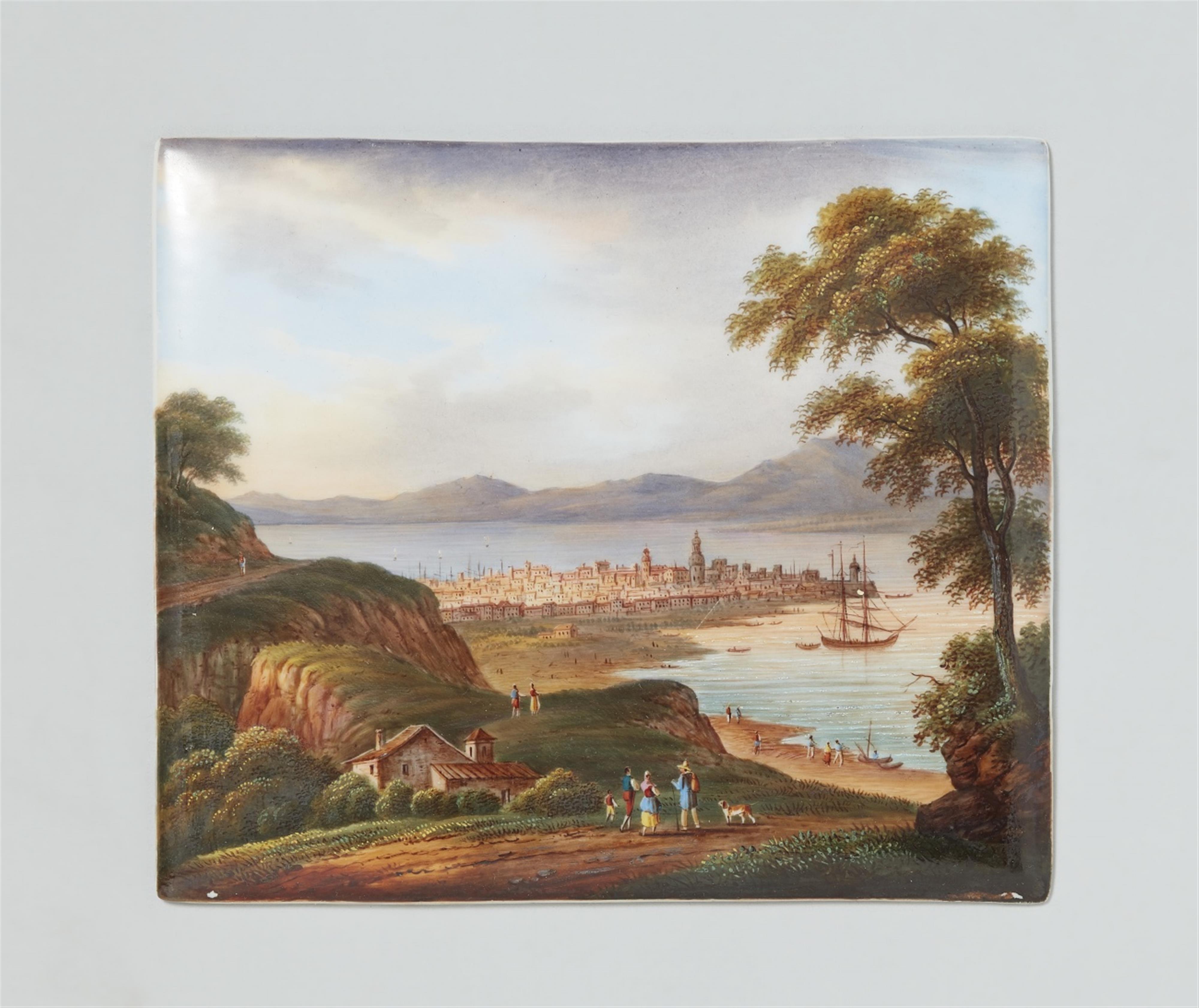 A French painted porcelain plaque with a harbour scene - image-1