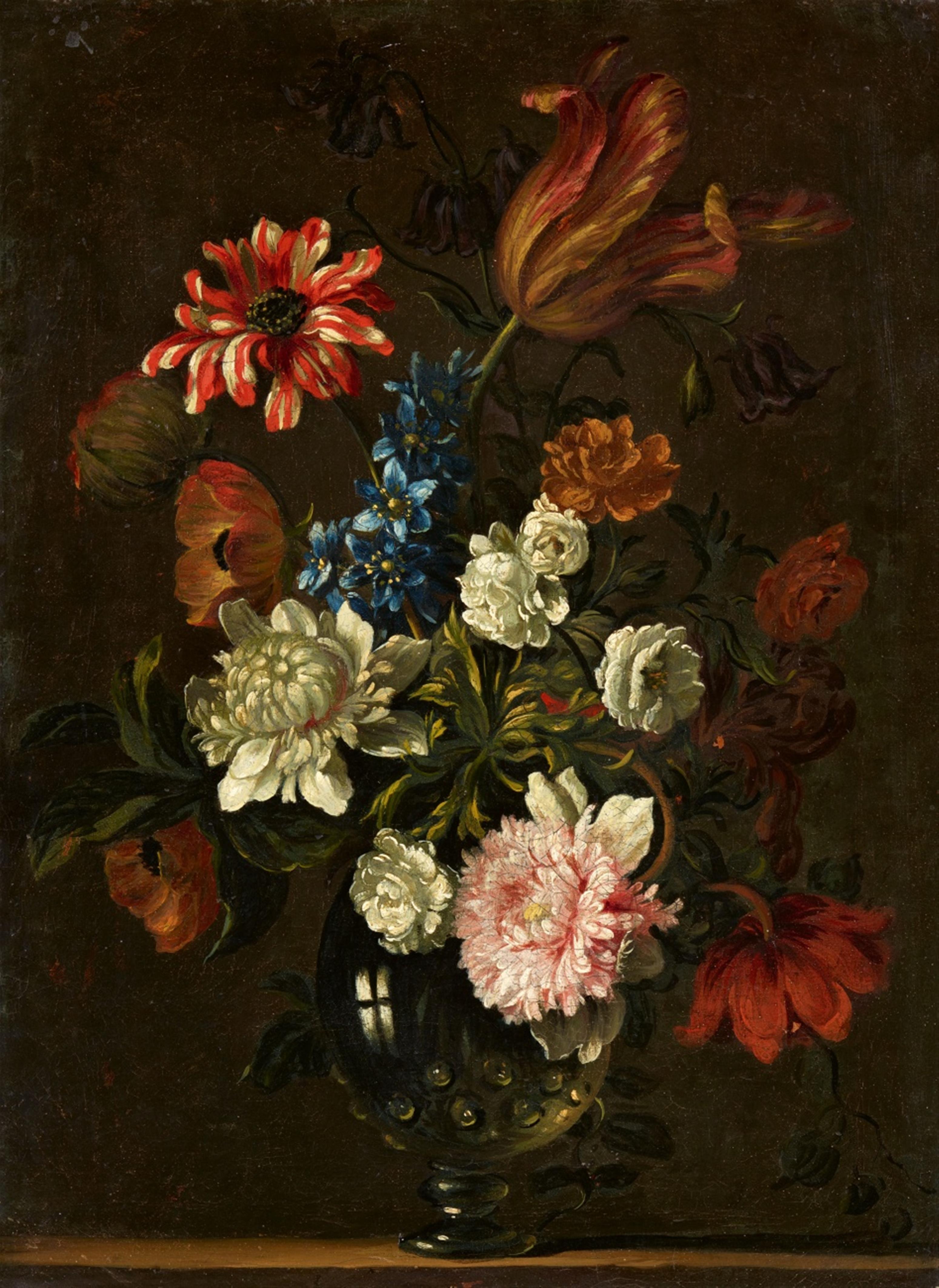 Nicolas Baudesson - Still Life with Tulips and Carnations in a Glass Vase - image-1