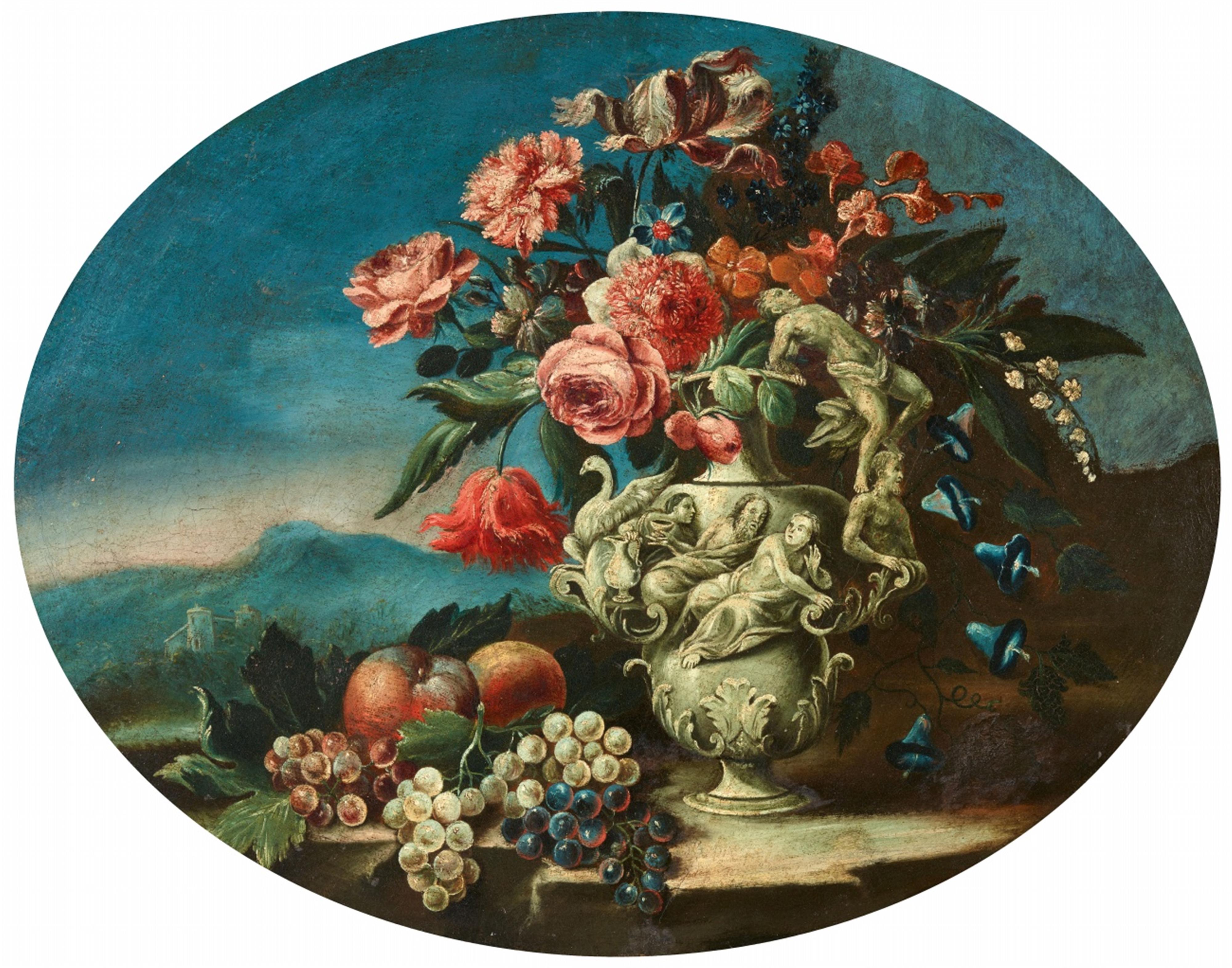 Italian School 18th century - Fruit and Flower Still Life in a Sculpted Vase - image-1