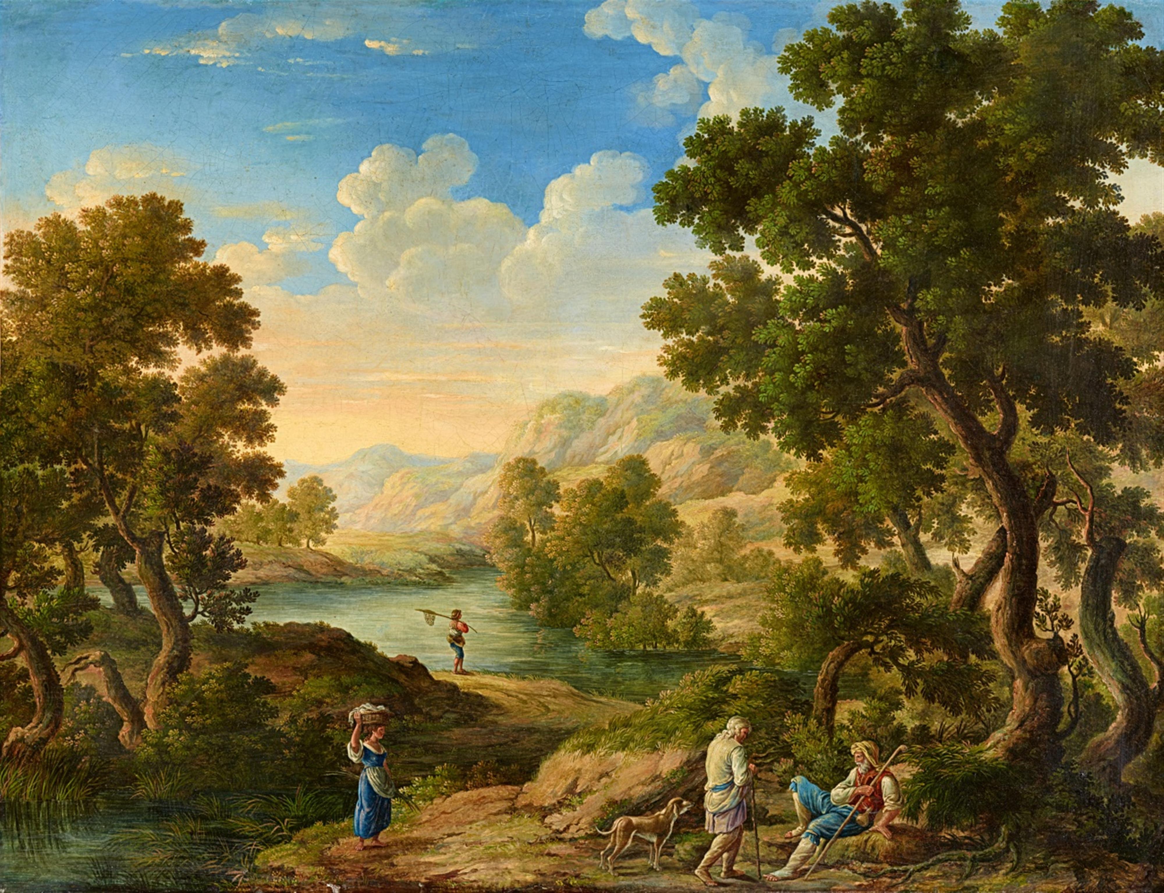 Deutscher Künstler des frühen 19. Jahrhunderts - Landschaft mit Wanderern und jungem Angler - image-1