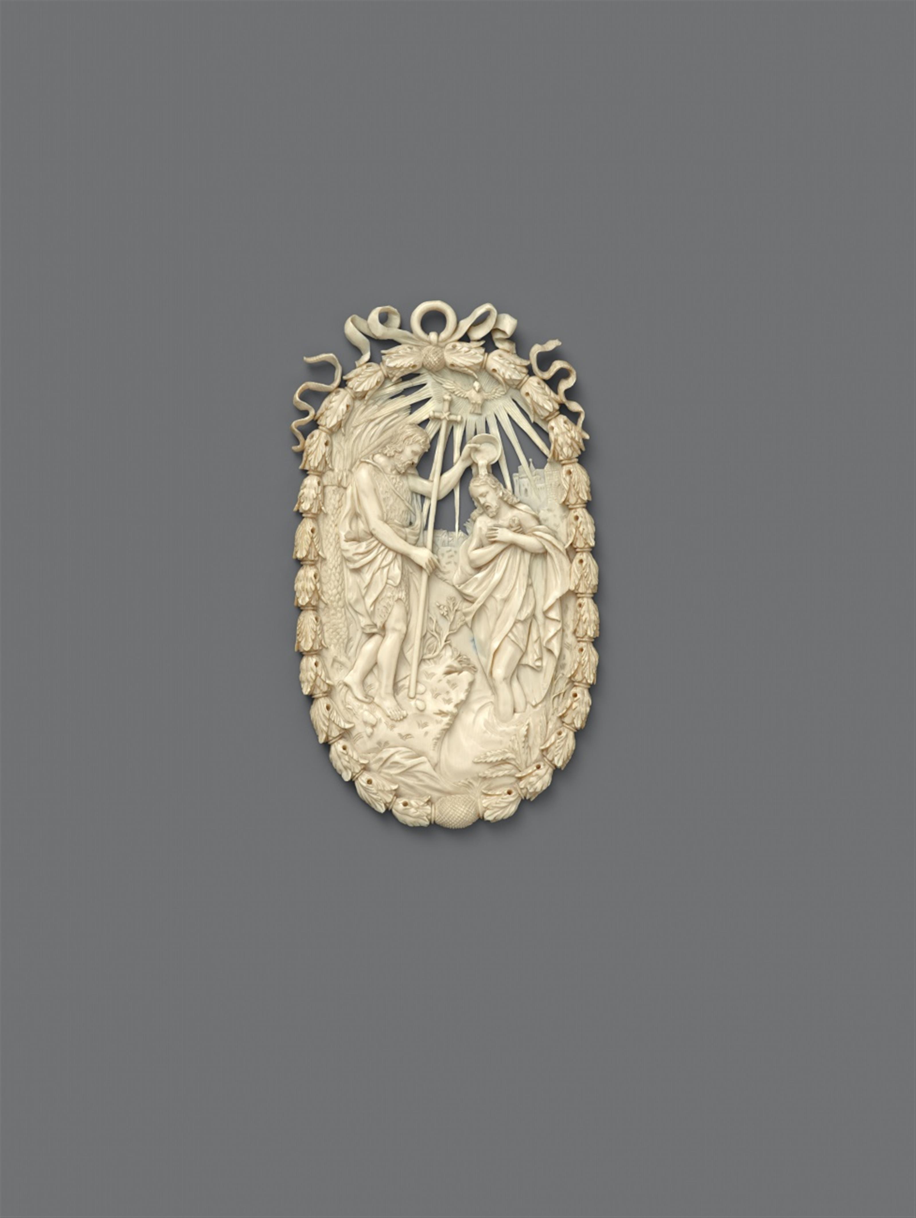 Probably South German second quarter 18th century - A carved ivory relief of the Baptism of Christ, probably South German, second quarter 18th century - image-1