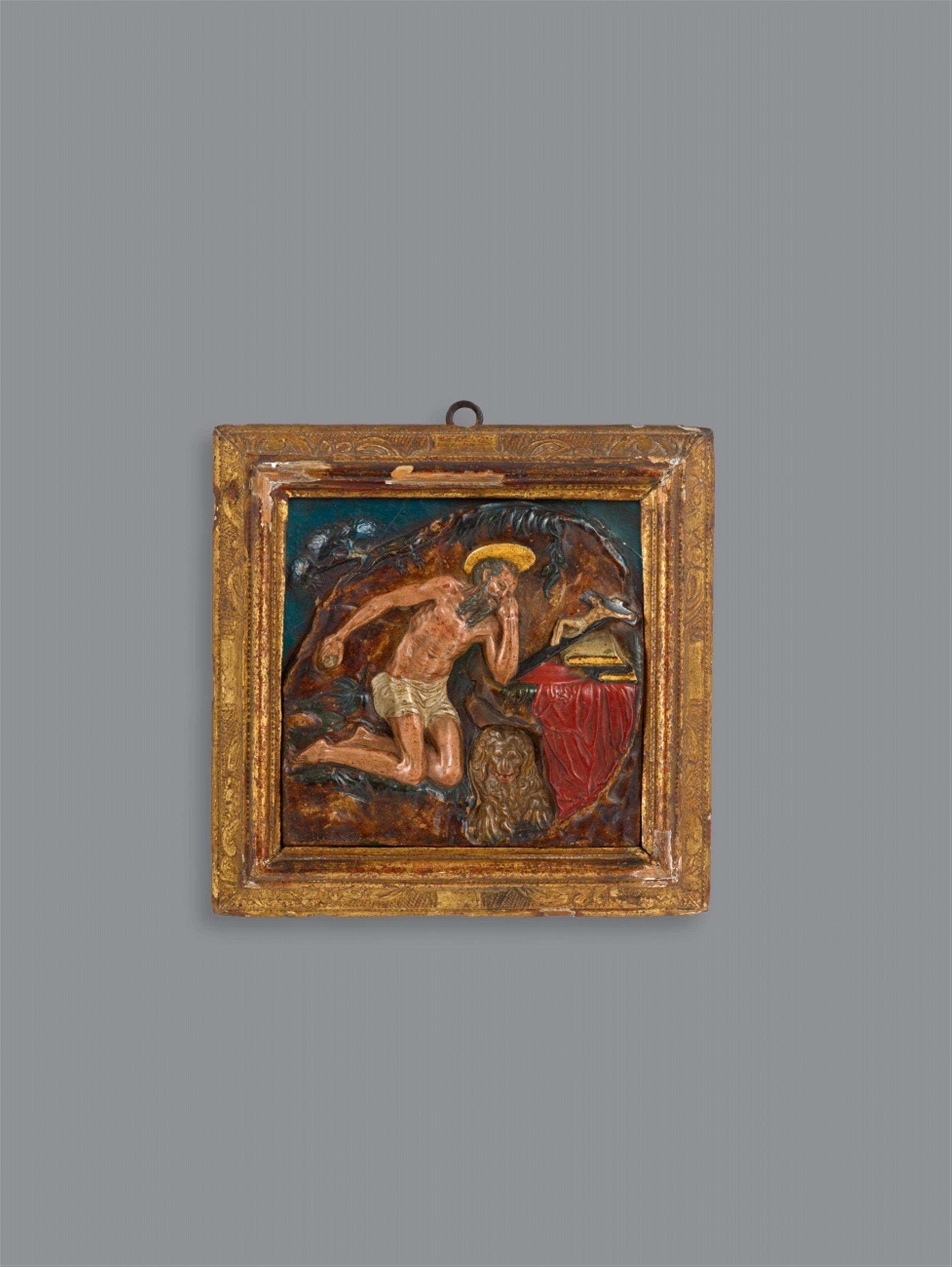 A late 17th century polychrome terracotta relief of the penitent Saint Jerome - image-1