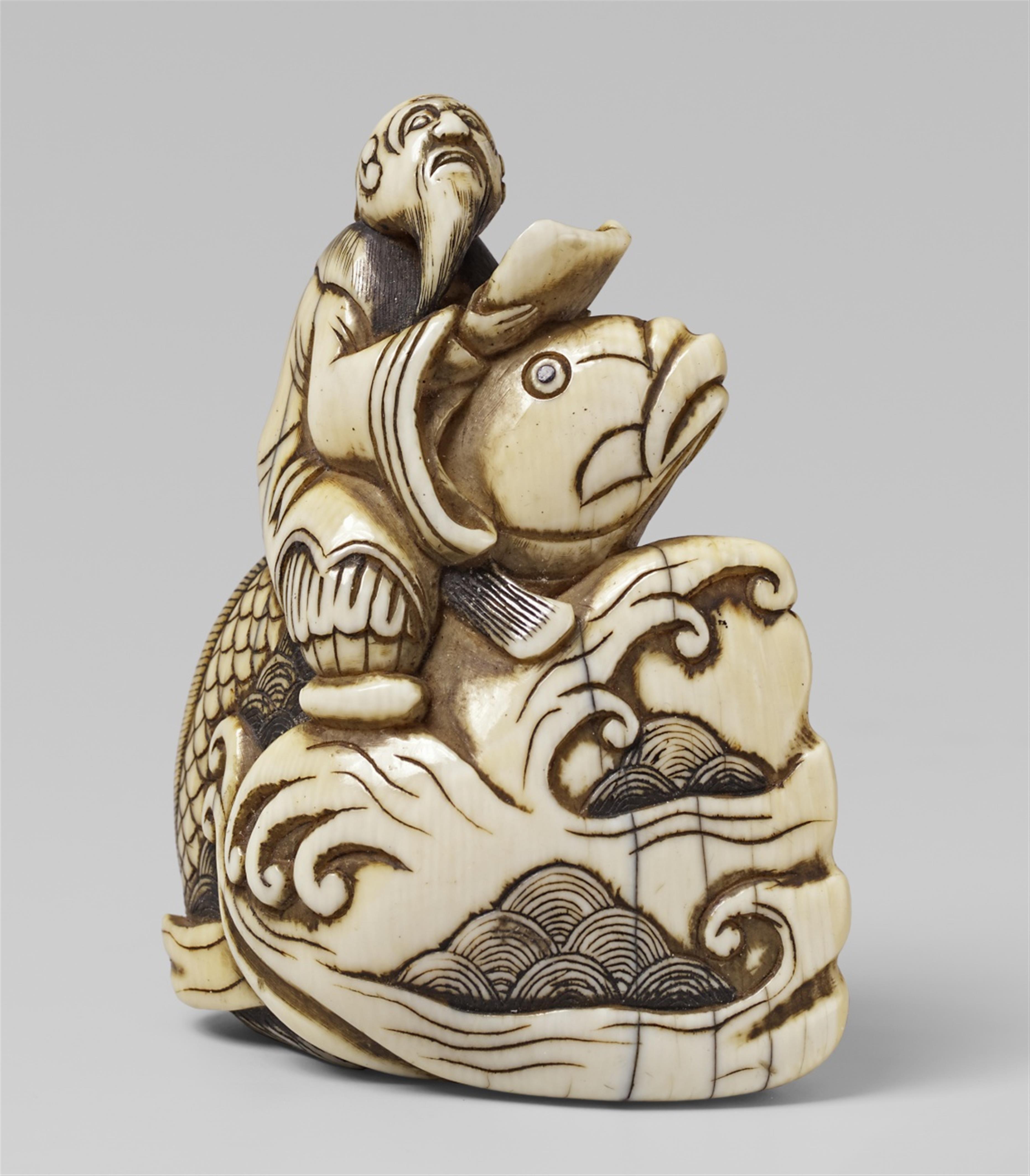 An ivory netsuke of Kinko Sennin. Late 18th / early 19th century - image-1