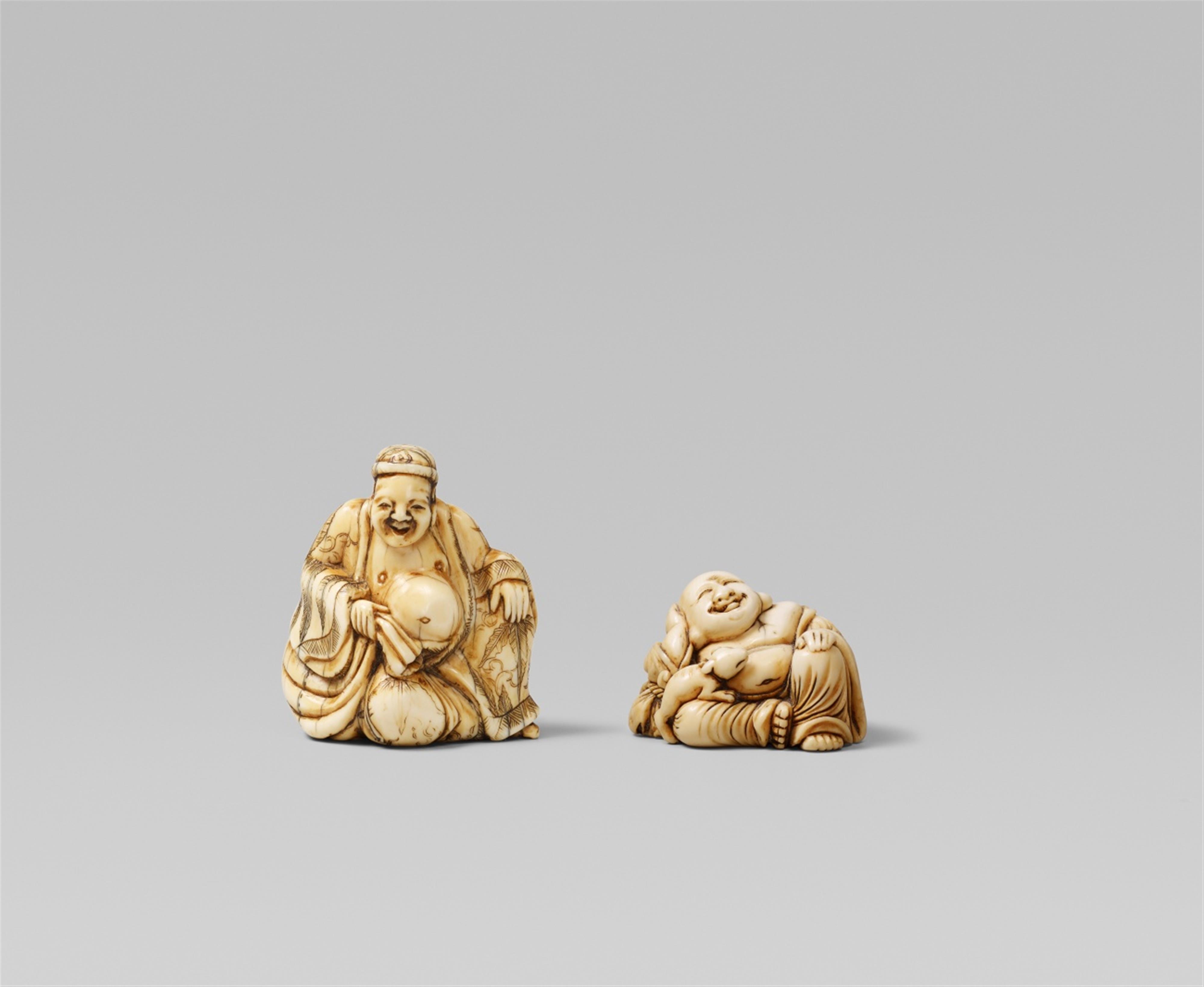 Two ivory netsuke of Hotei. 19th century - image-1