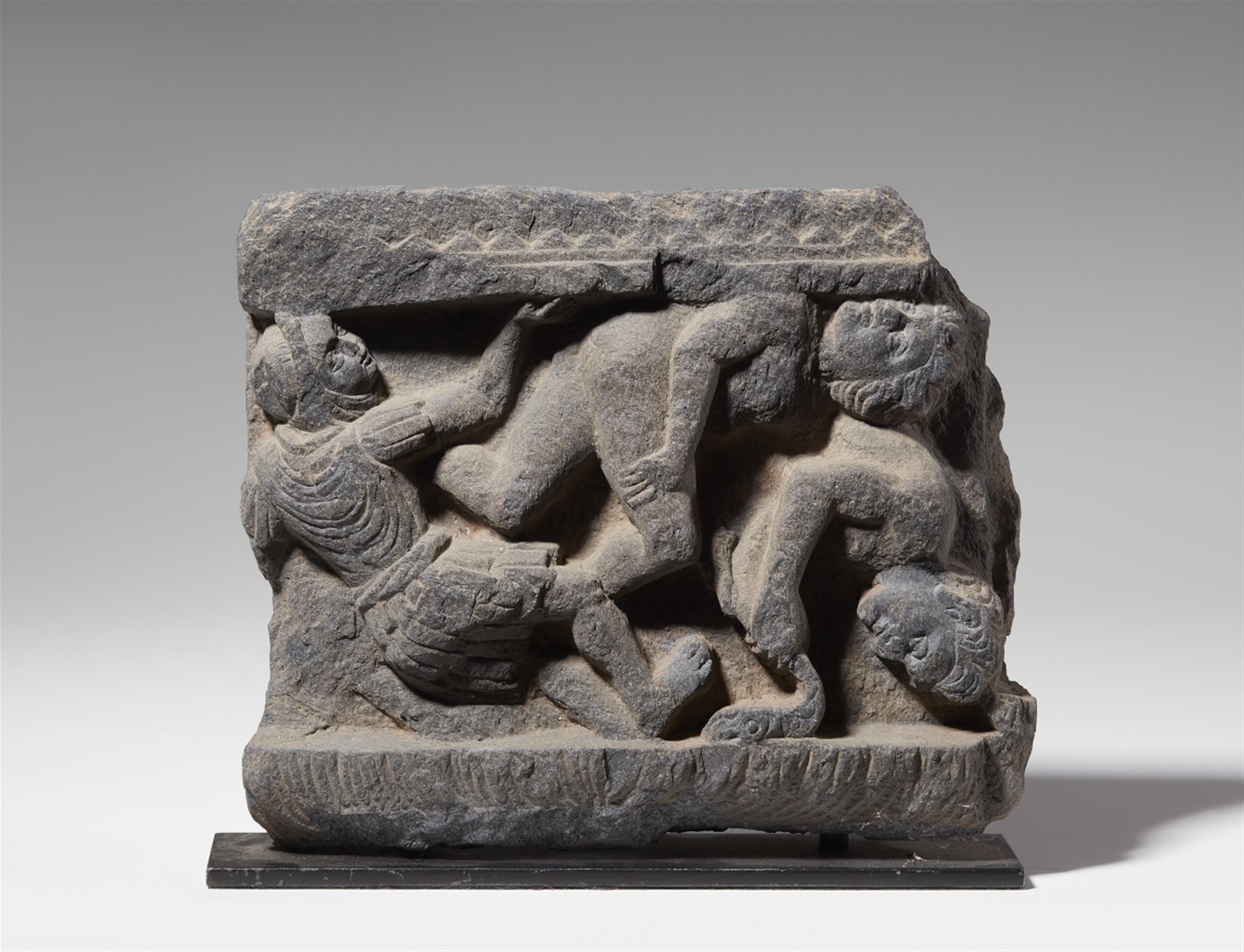 A Gandhara gray shist fragment, probably from the base of a stele. Pakistan. 2nd/3rd century - image-1