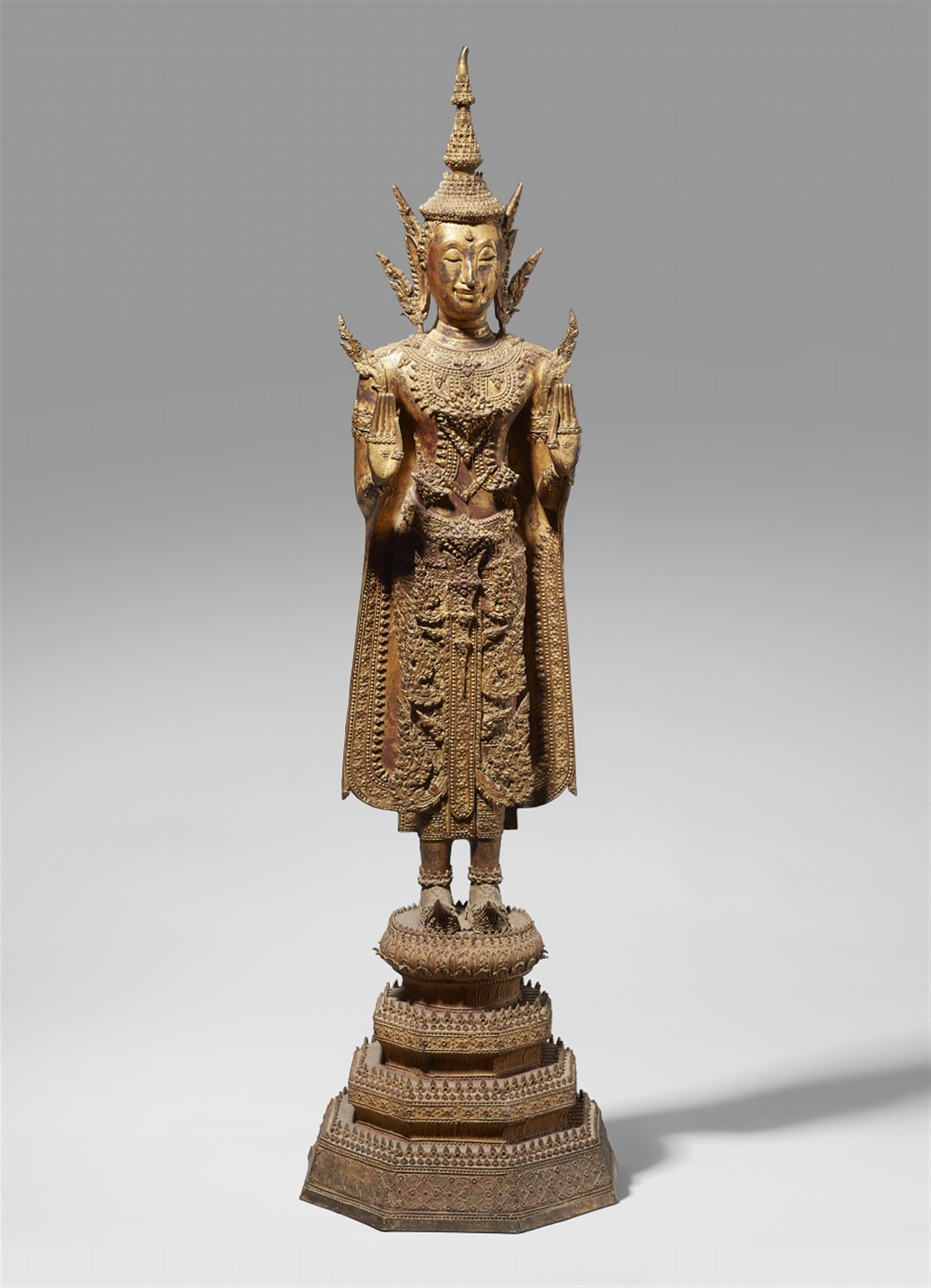 A Ratanakosin lacquered and gilded bronze figure of a bejewelled Buddha. Thailand. Early 19th century - image-1