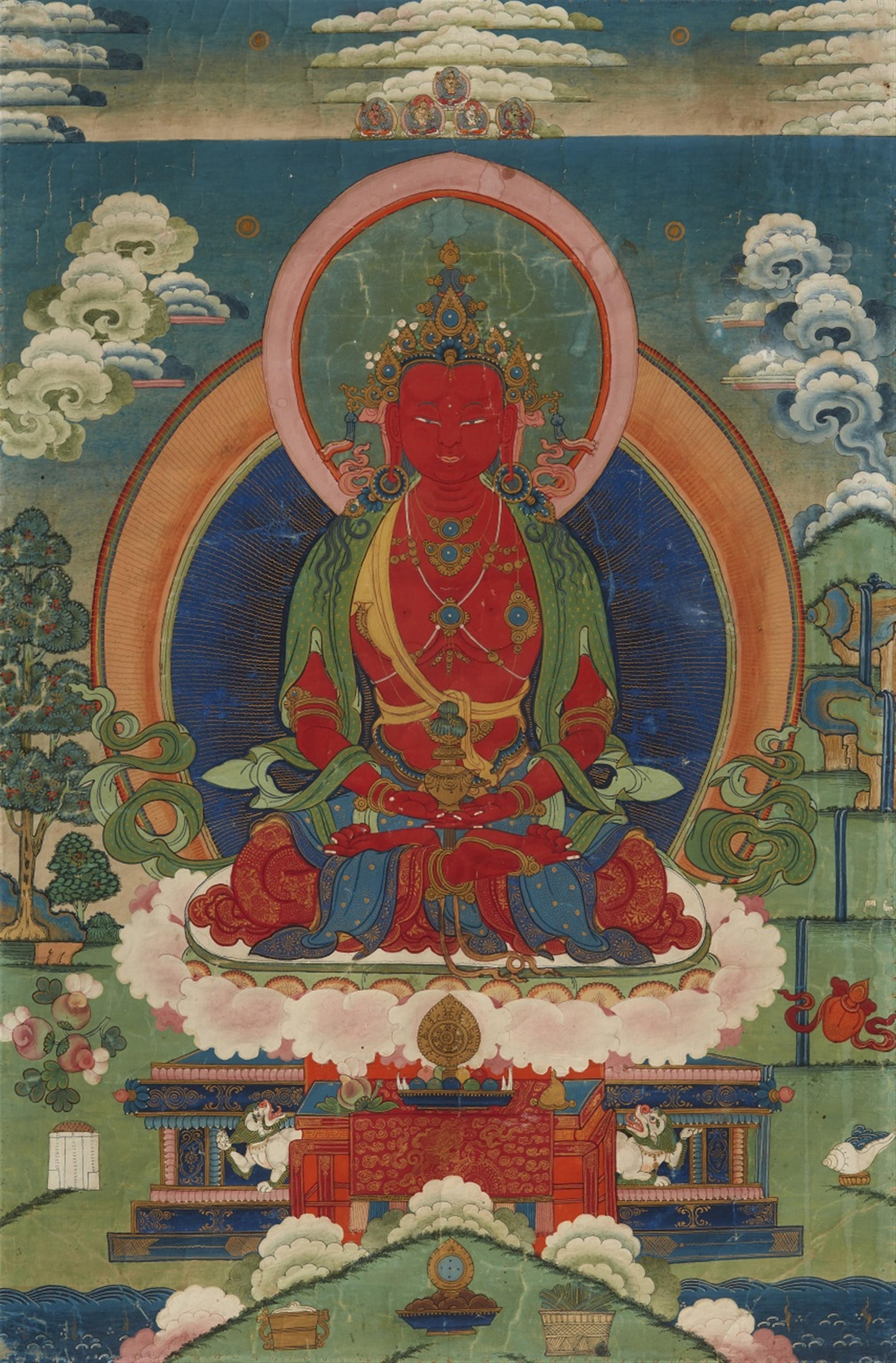 A Tibeto-Chinese thangka of Buddha Amitayus. 19th century - image-1