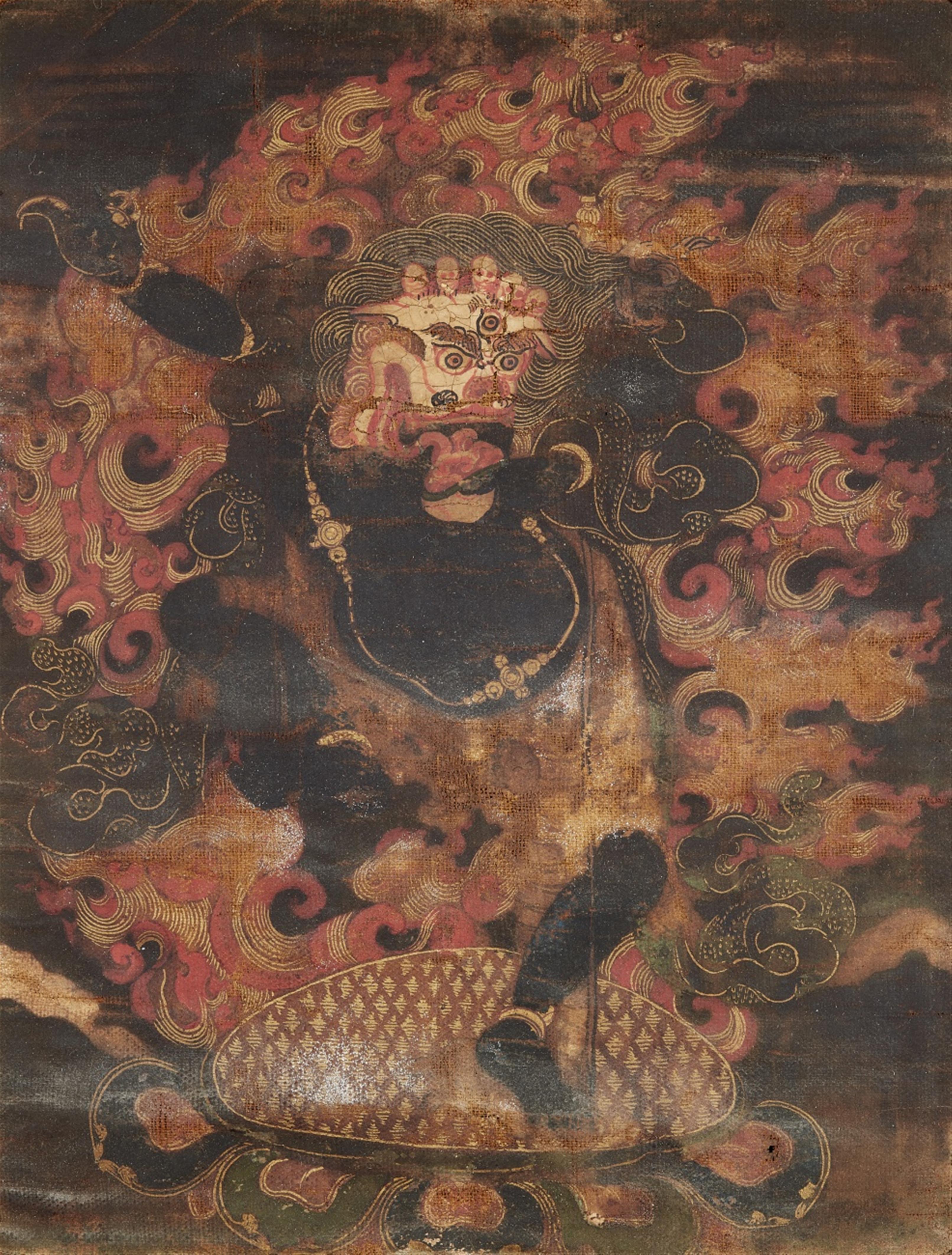 Schwarzgrundiges thangka der Simhavaktra. Tibet. 16./17. Jh. - image-1