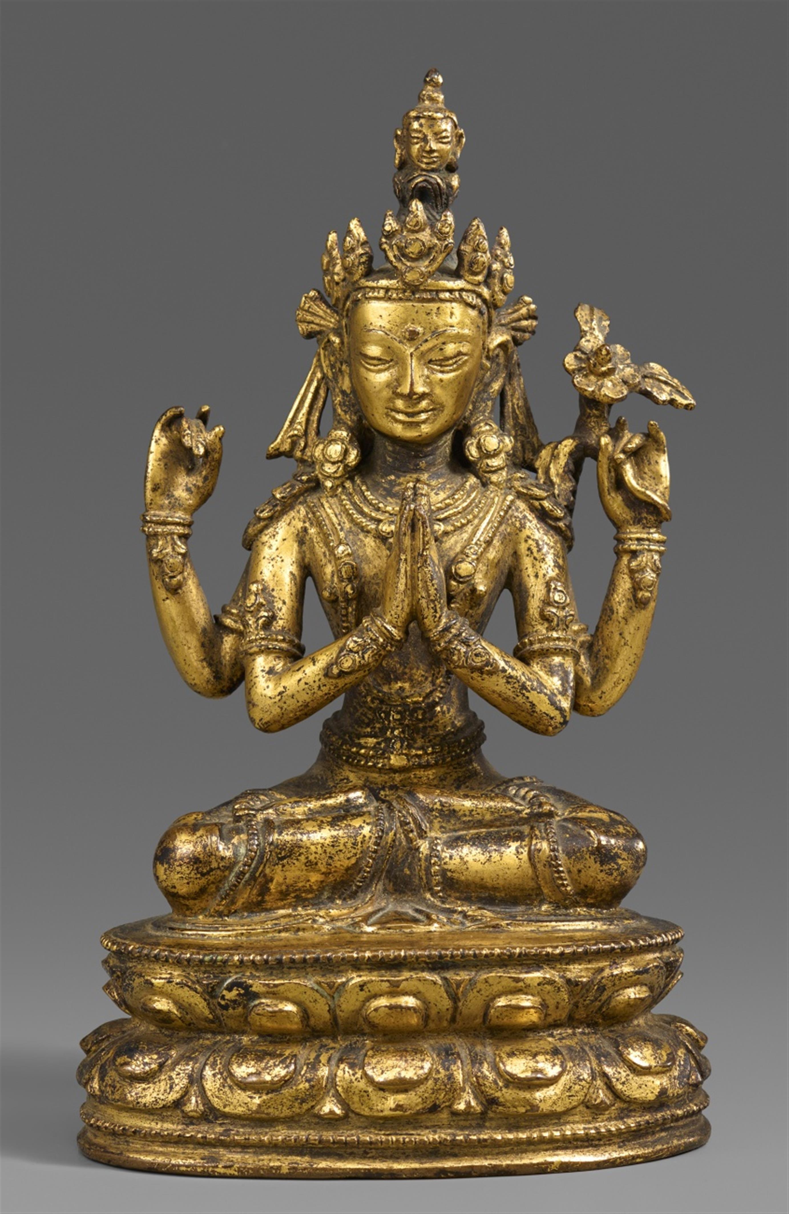 Shadakshari Avalokiteshvara. Feuervergoldete Bronze. 17./18. Jh. - image-1