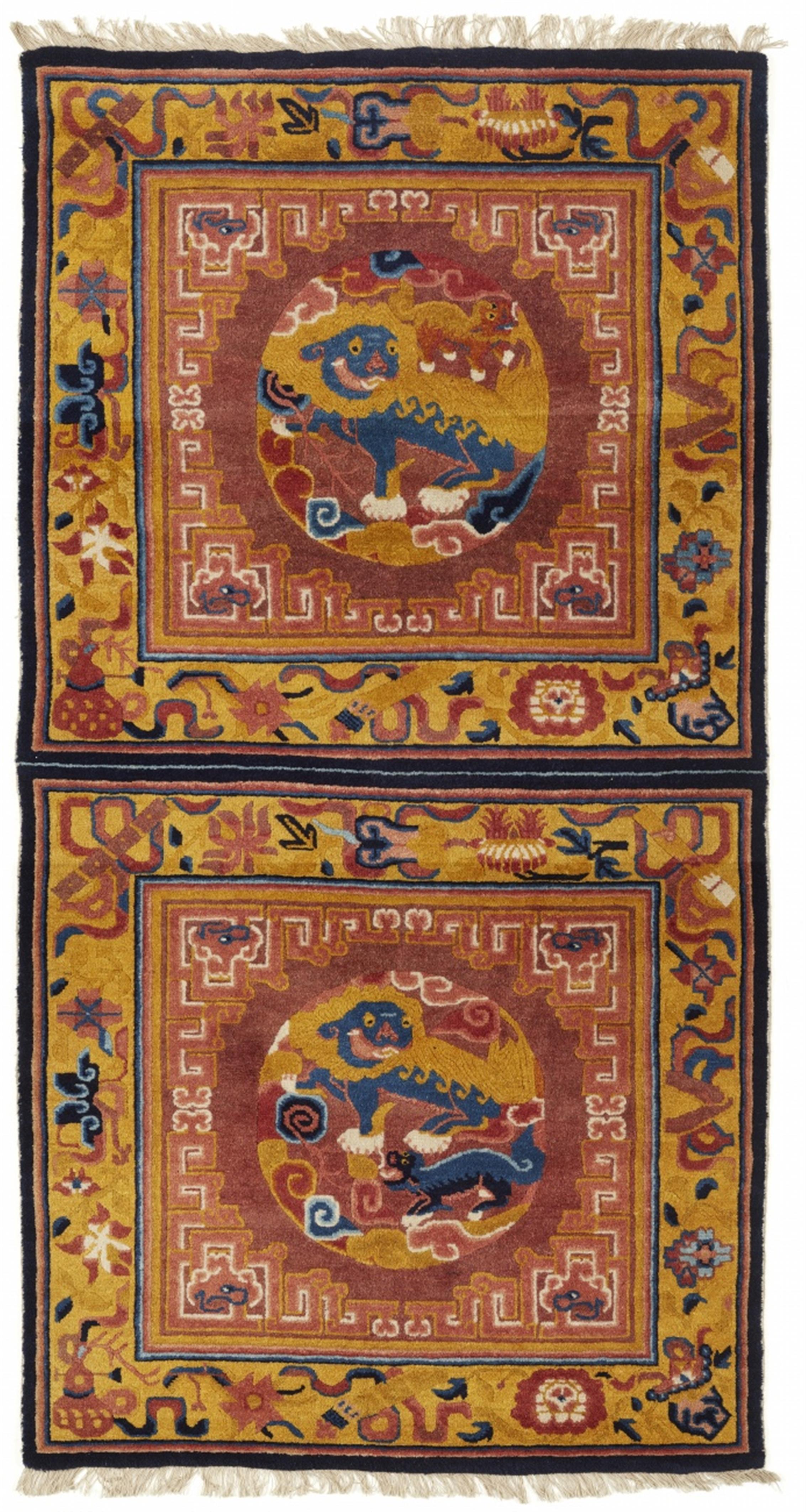 Two Ningxia wool sitting carpets, attached to each other. 20th century - image-1