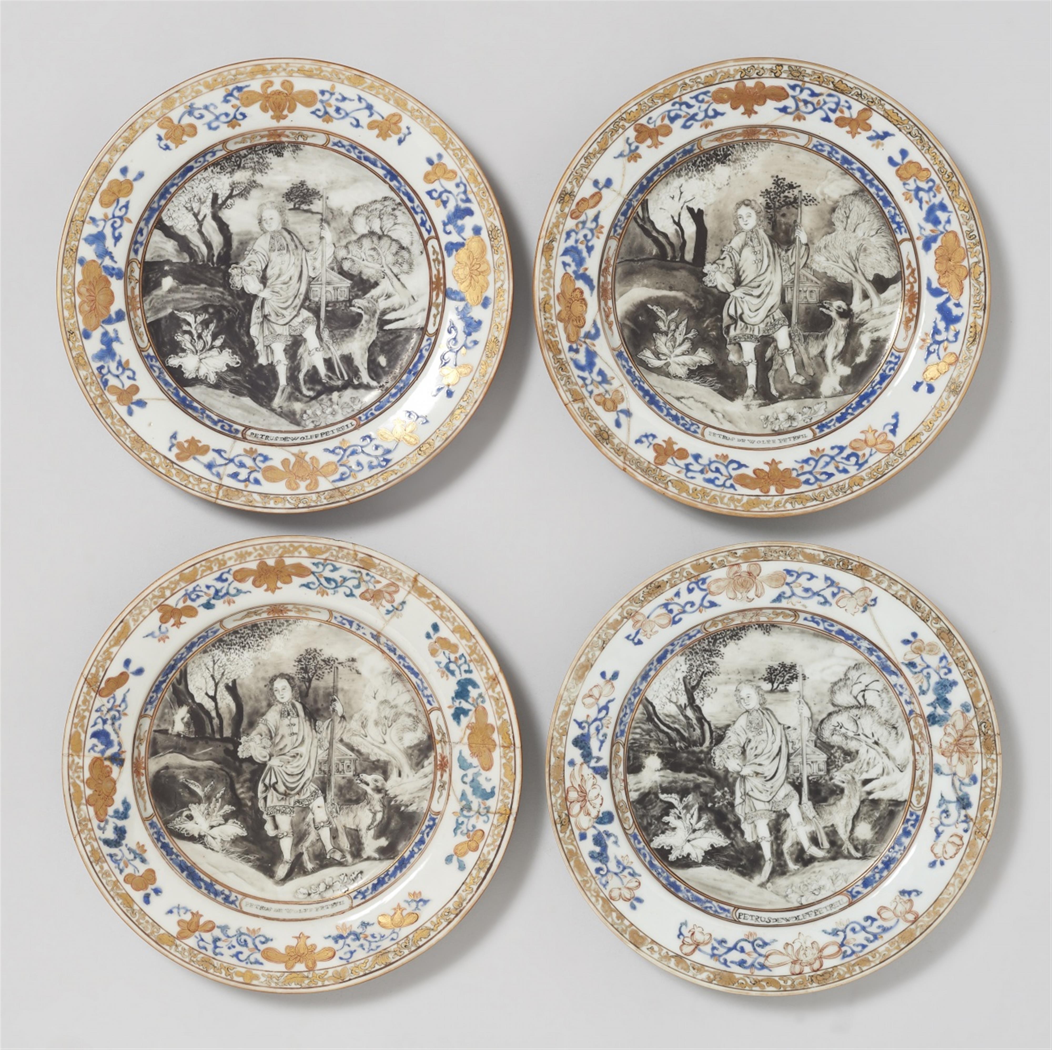 Four plates with a portrait of Petrus de Wolff. Qianlong period (1735-1796) - image-1