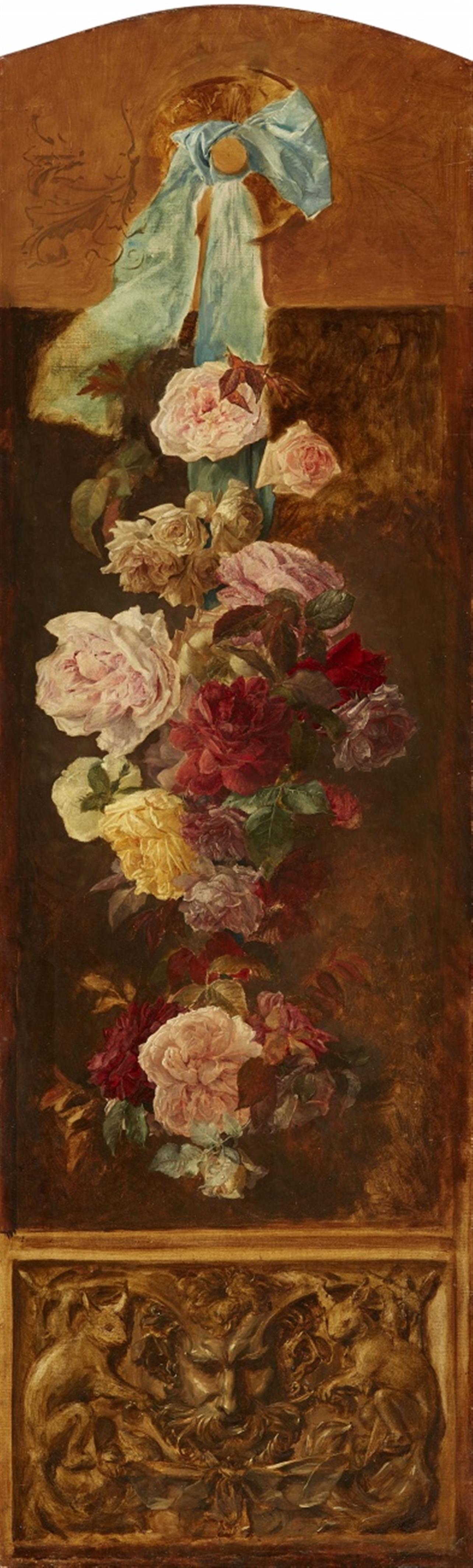 Probably Viennese artist 19th century - Trompe-l'oeil Still Life with a Flower Garland above a Relief - image-1