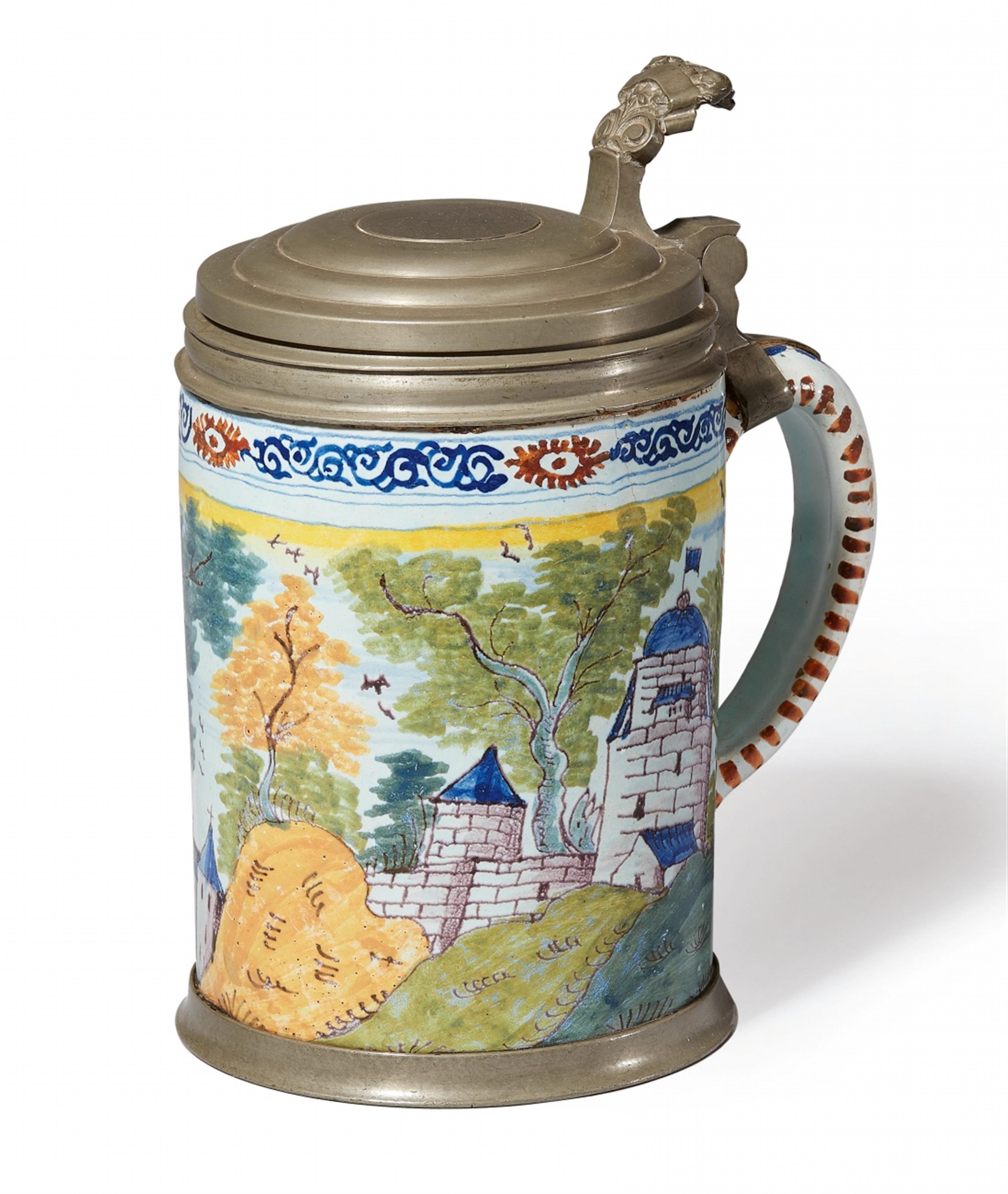 A Berlin faience tankard with landscape decor - image-1