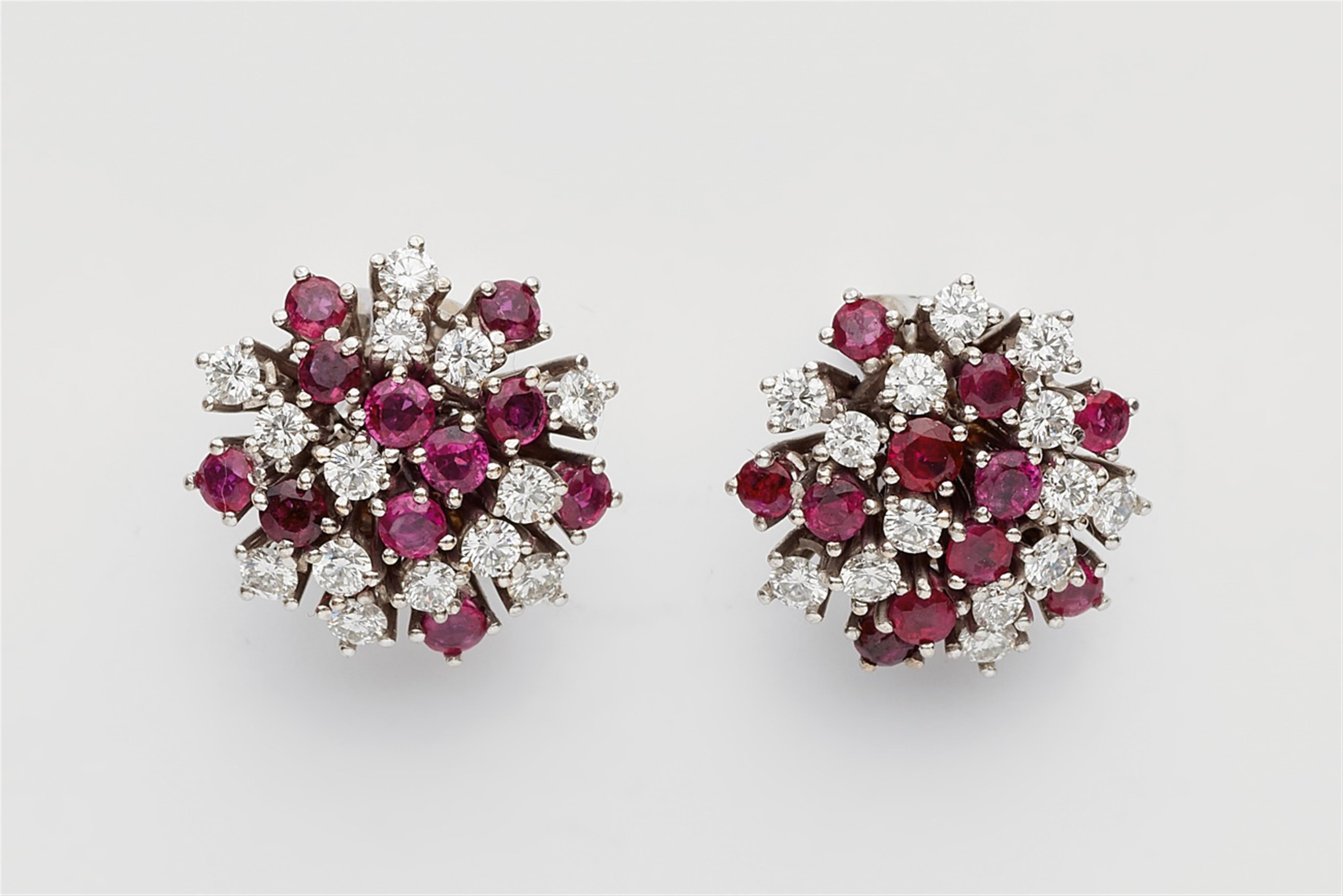 A pair of 18k white gold and ruby earrings - image-1
