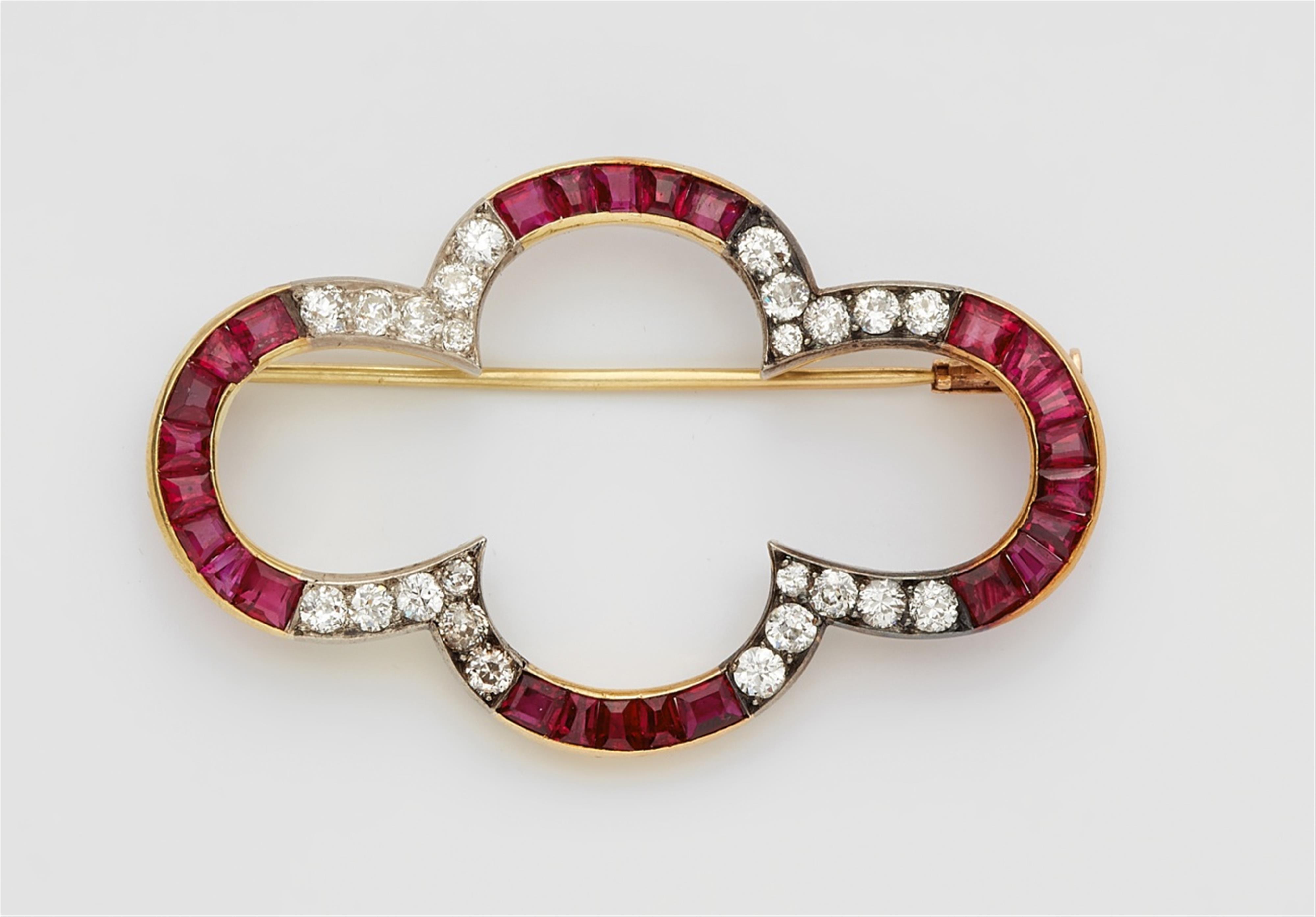 An 18k gold, diamond and ruby brooch - image-1