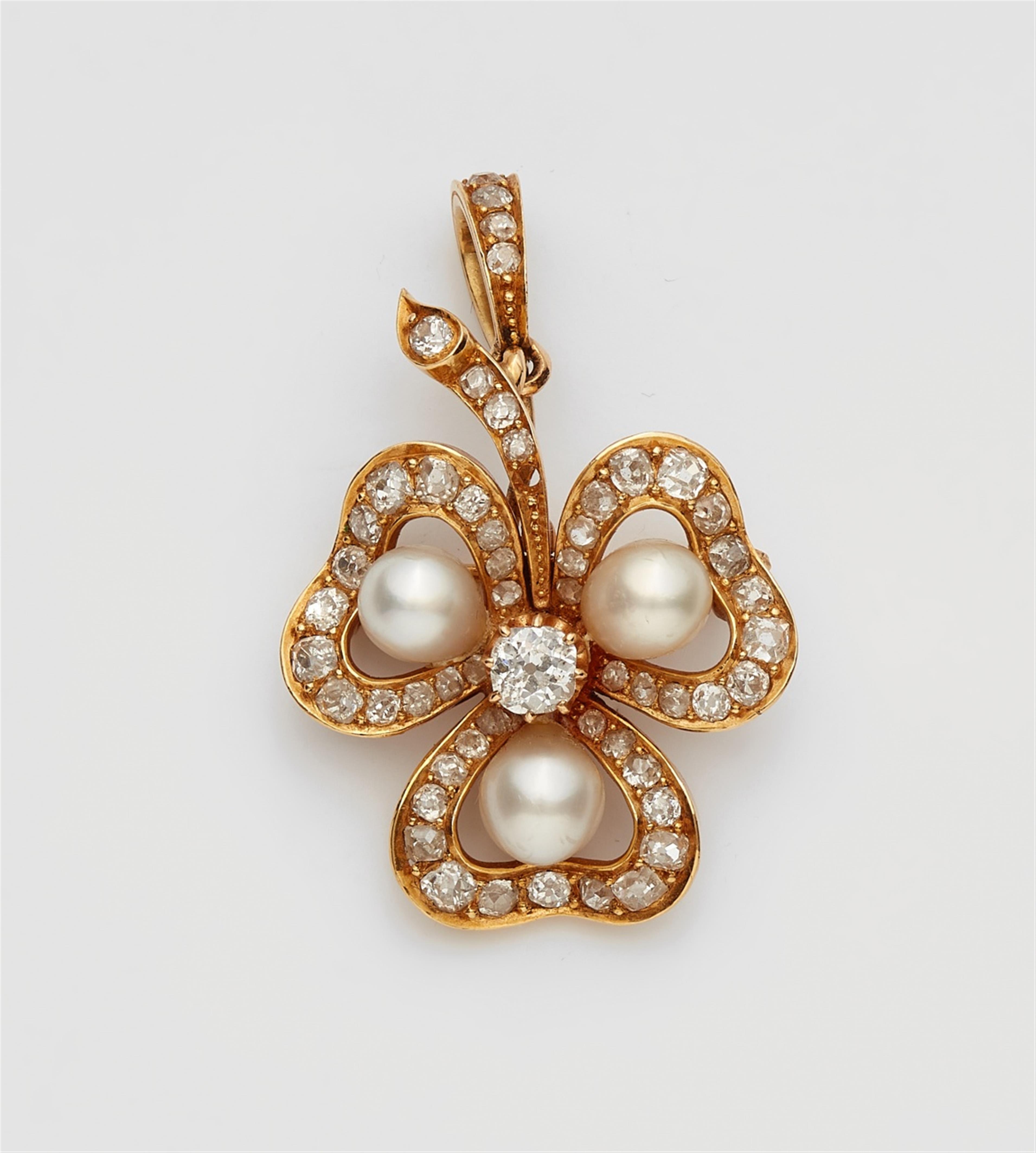 An 18k gold, diamond and pearl pendant brooch - image-1