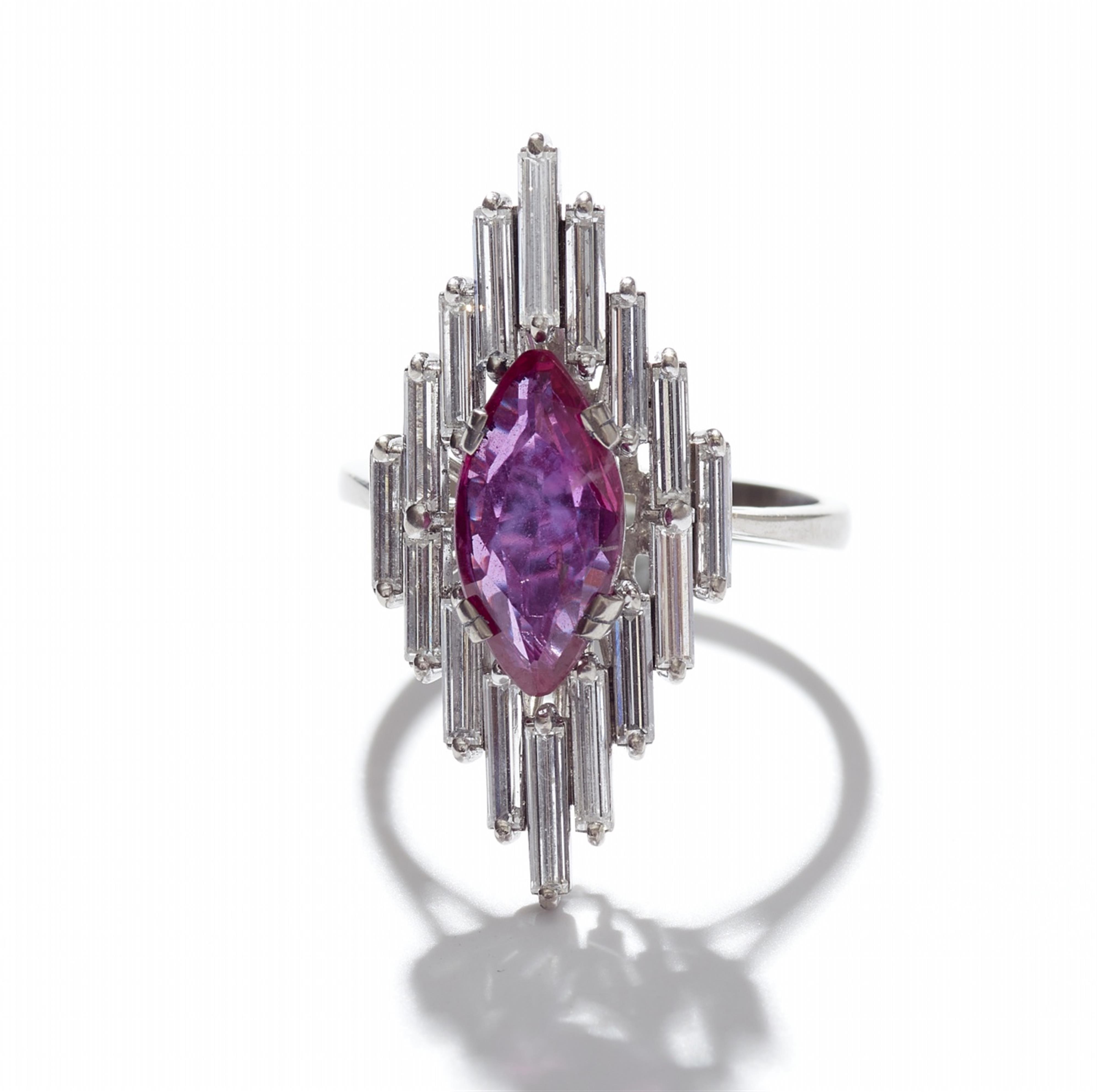 An 18k white gold and diamond marquise ring with a Burmese ruby - image-4