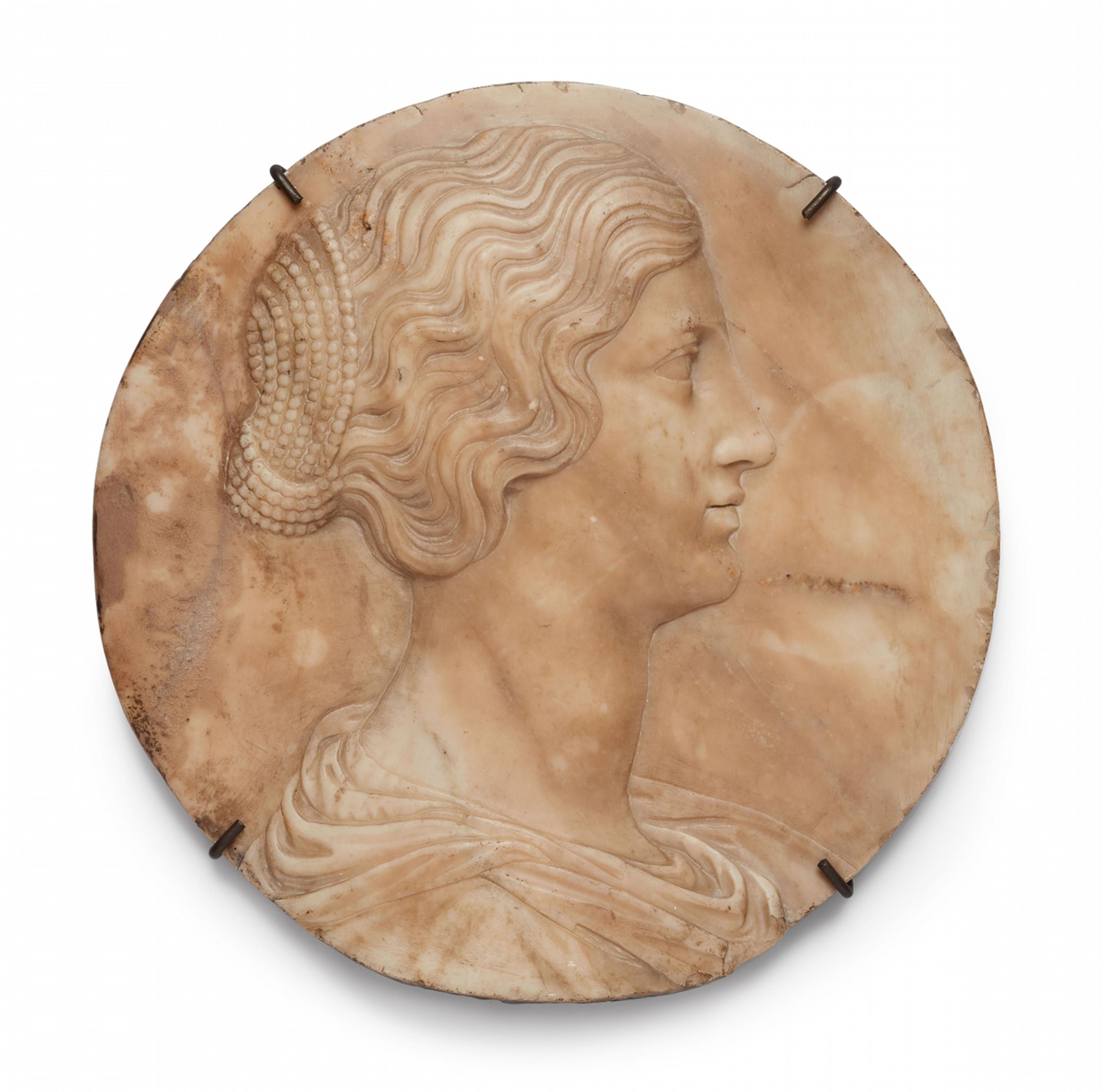 A marble tondo with a bust of a young woman - image-1