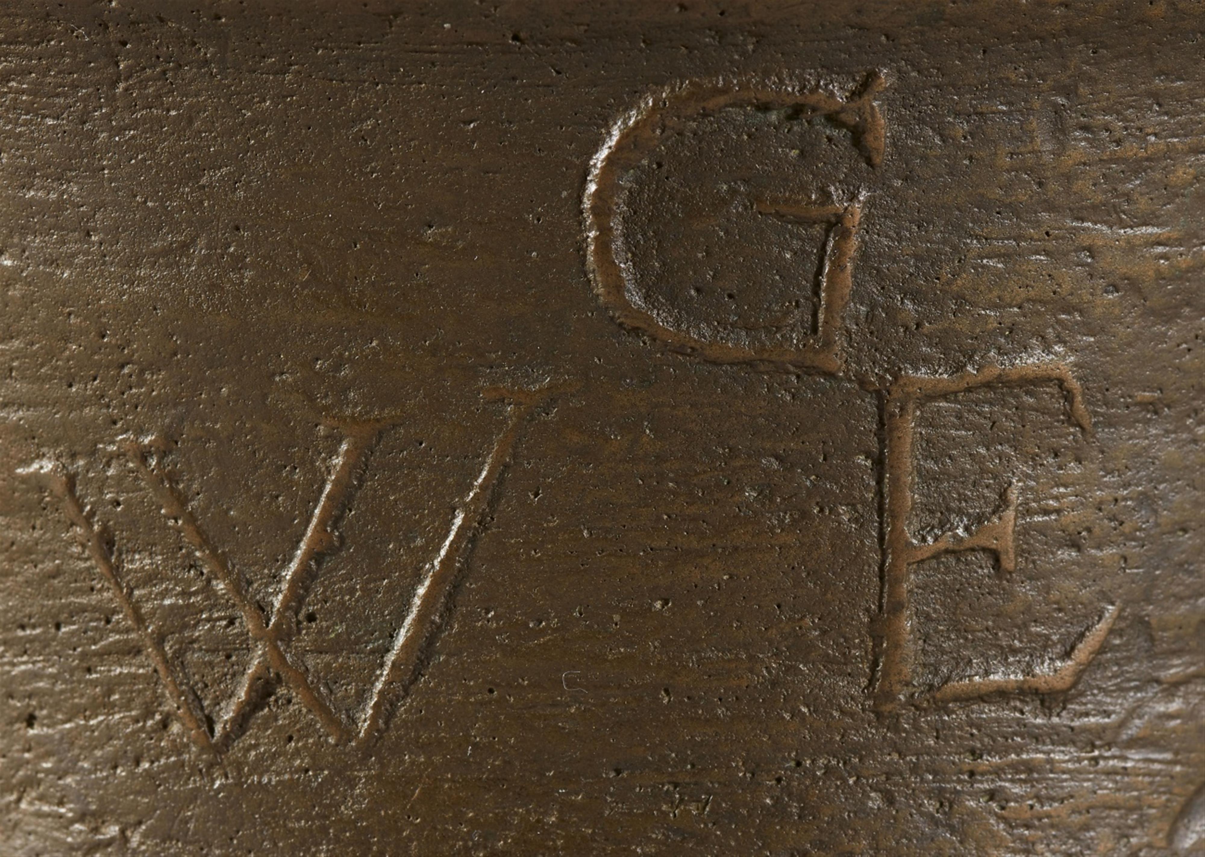 An early English mortar monogrammed GWE - image-2