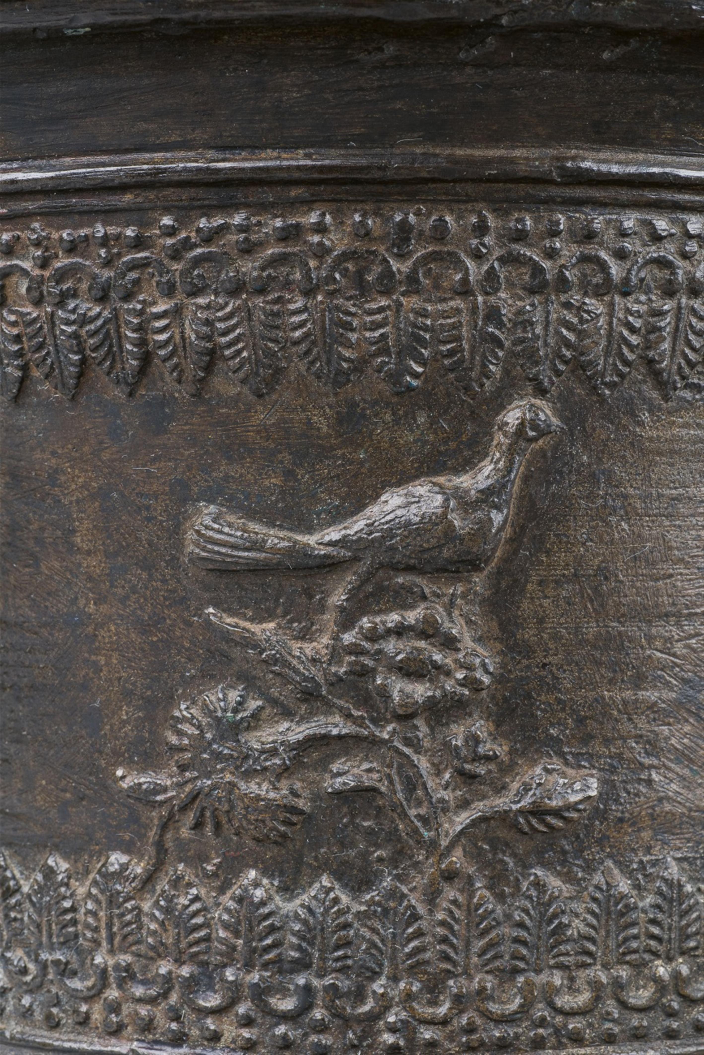 A large kitchen mortar with a partridge and a cockerel - image-2