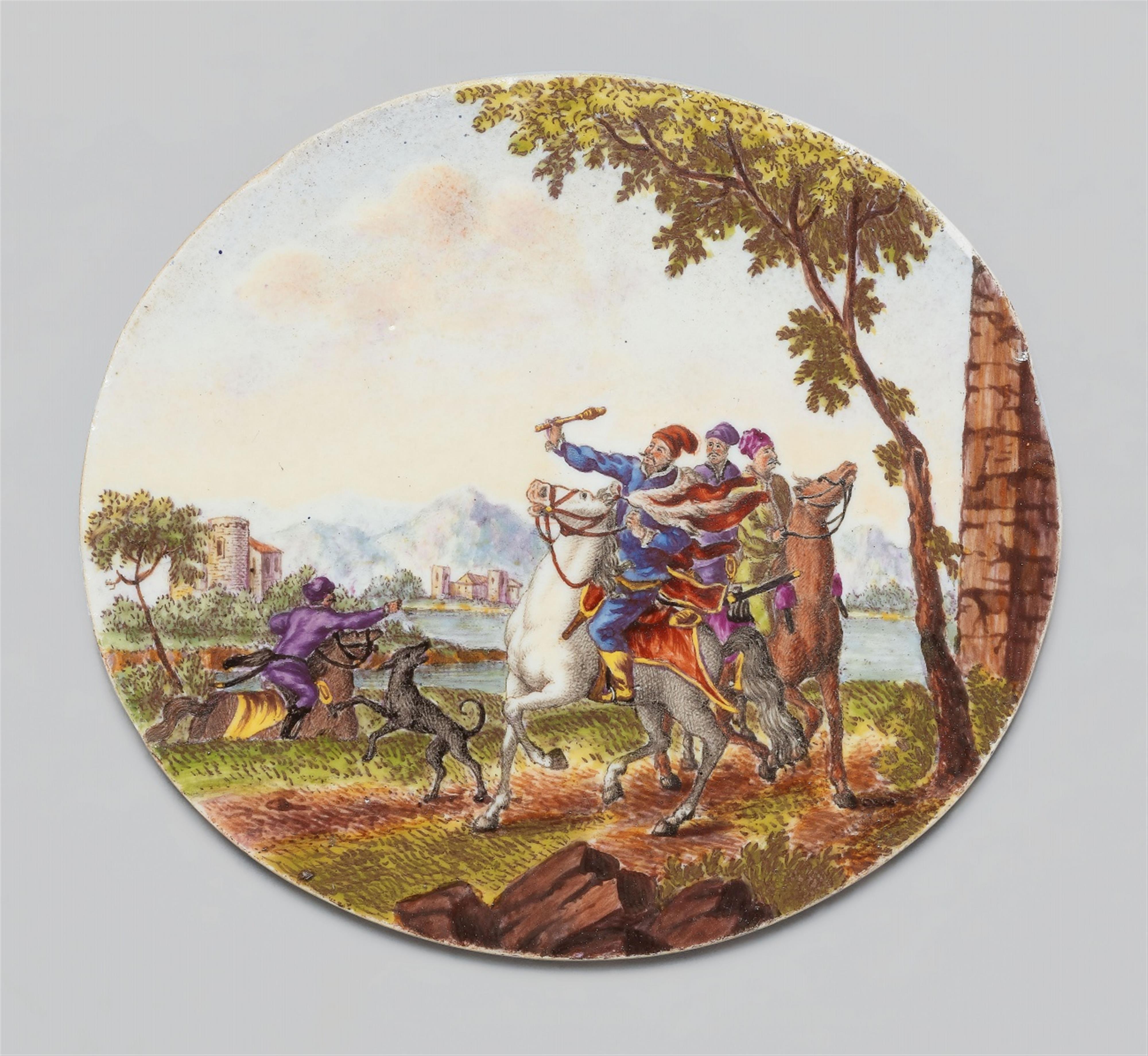 An oval Ludwigsburg porcelain plaque with scenes from the Ottoman war - image-1