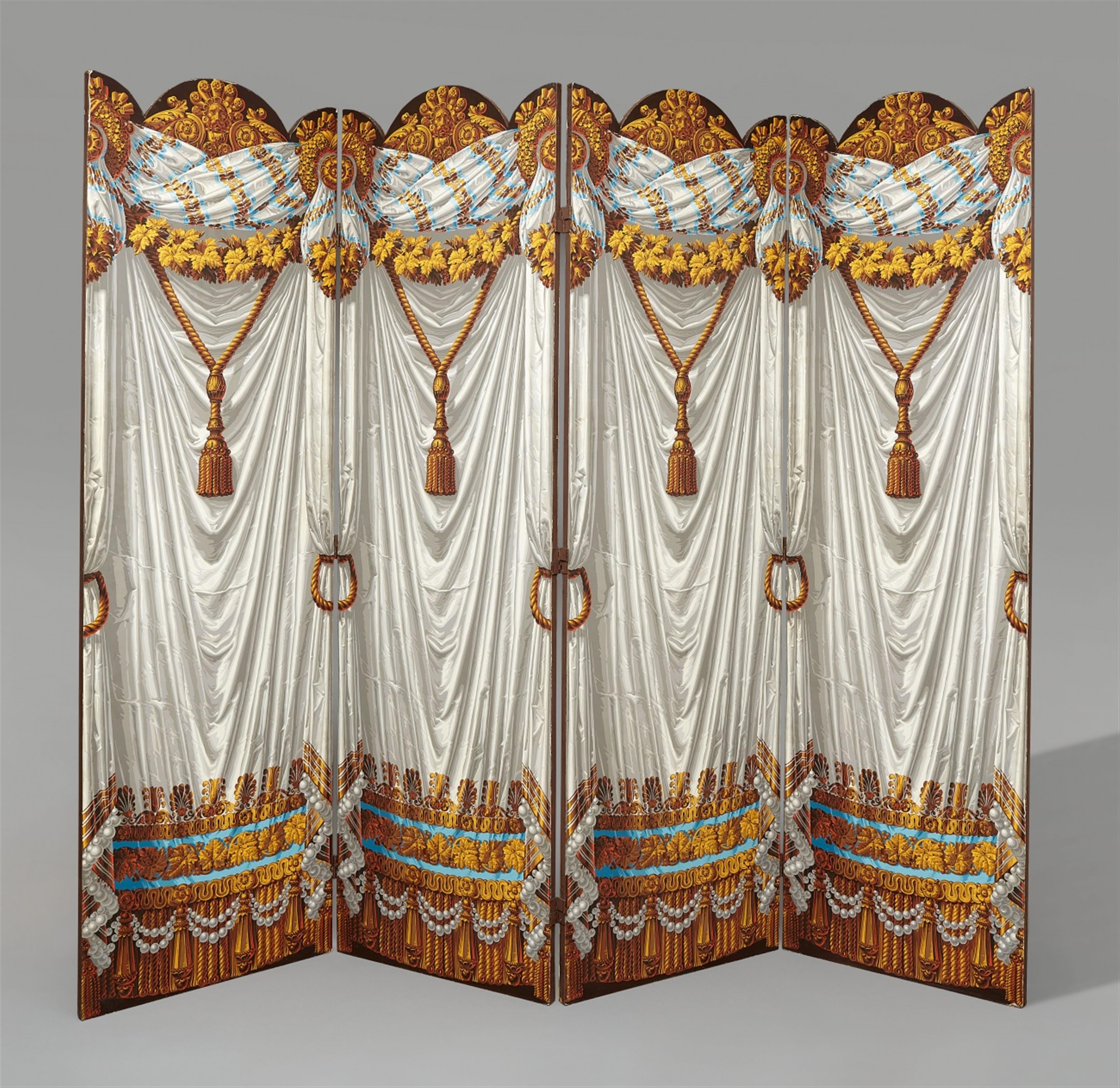 A folding screen with trompe l'oeil drapery - image-1