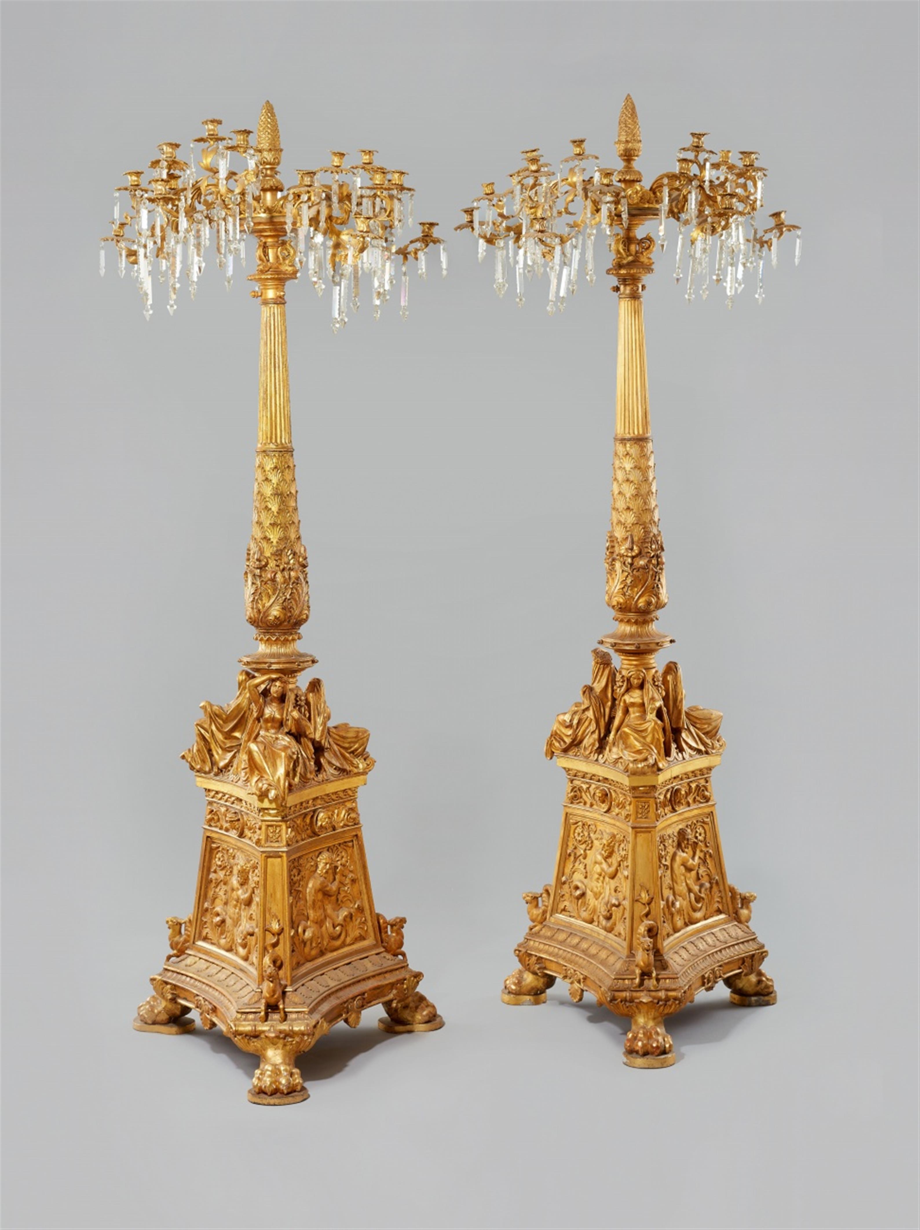 A pair of large carved wood candelabra - image-1