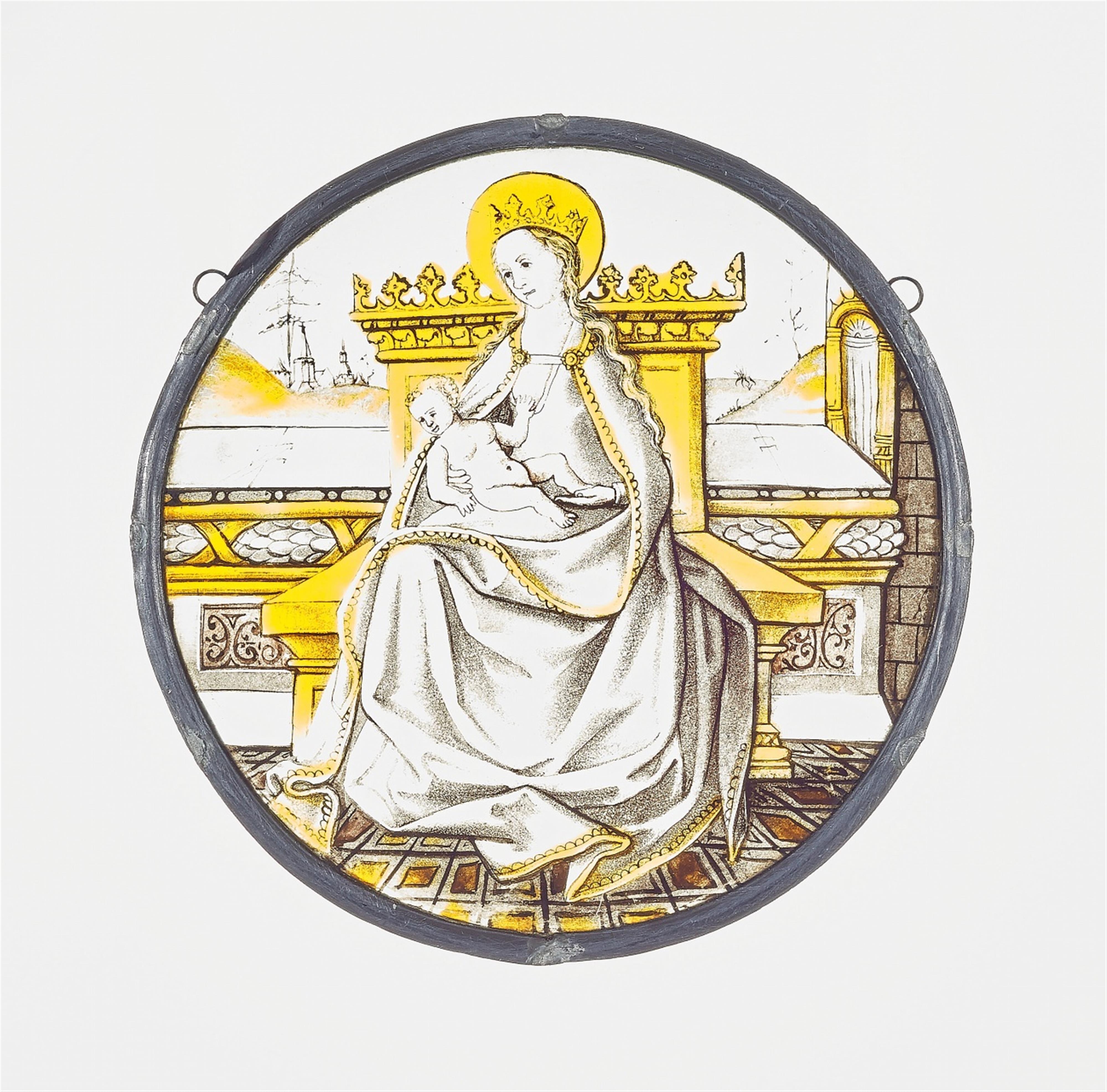 A Renaissance stained glass roundel with the Virgin and Child - image-1