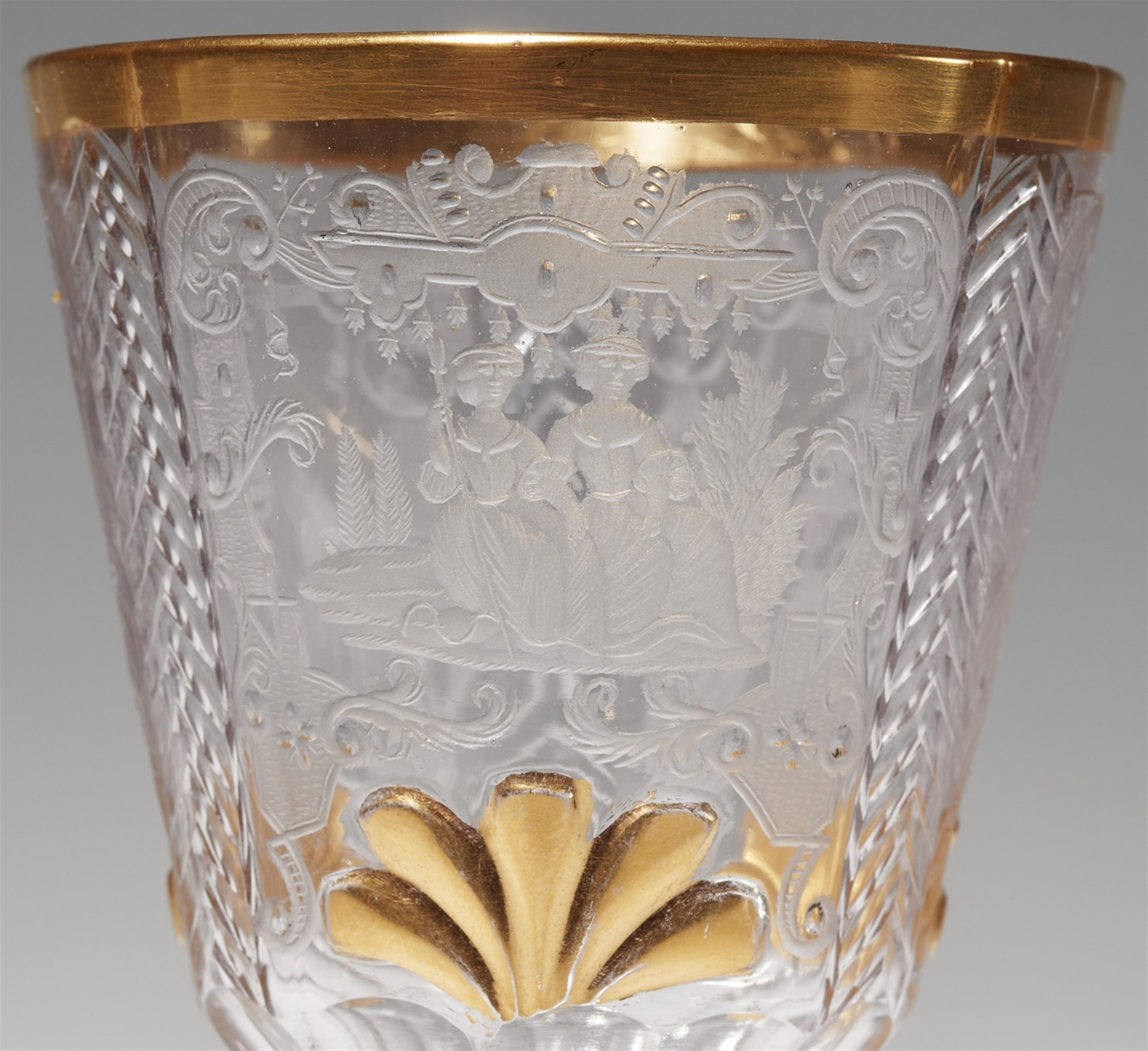 A Silesian cut glass cup and original cover with armorial engraving - image-2
