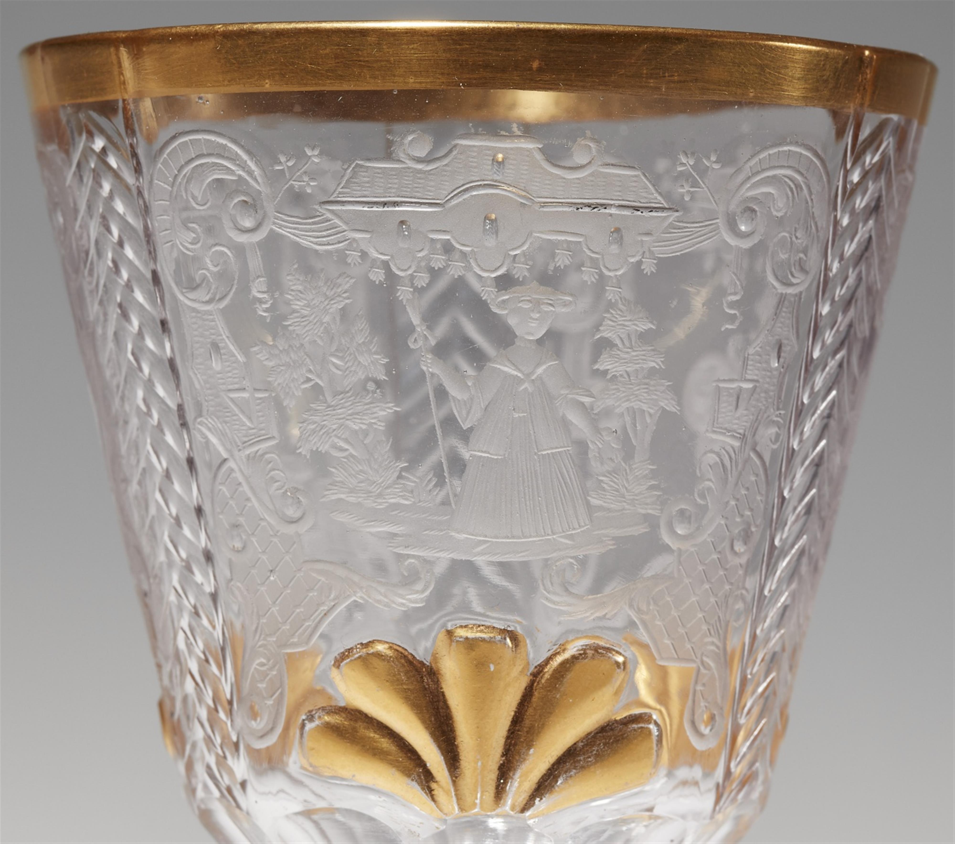 A Silesian cut glass cup and original cover with armorial engraving - image-3