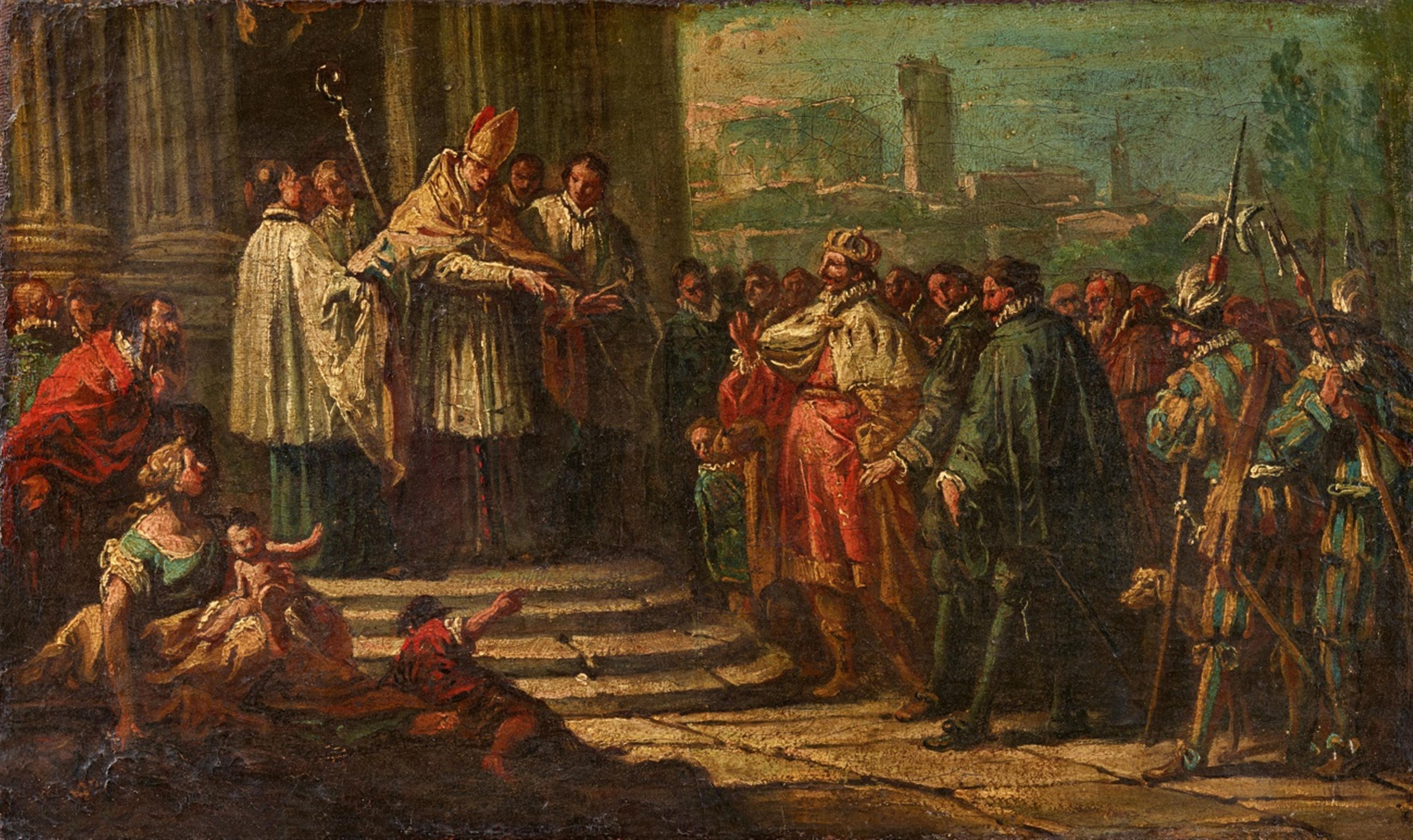 Venetian School 18th century - Ambrosius forbidding Theodosius Entry into the Temple - image-1