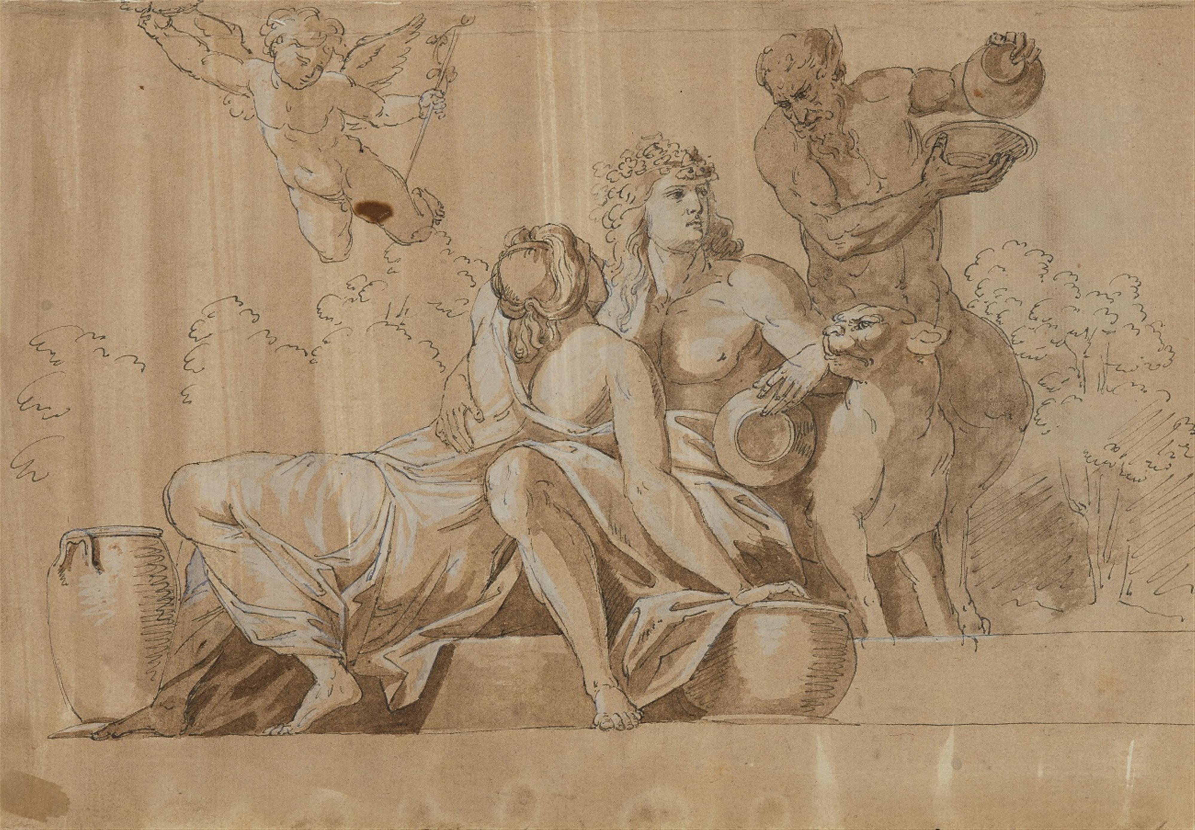 Probably french school 18th century - Bacchus and a Nymph embracing with Pan and Cupid - image-1