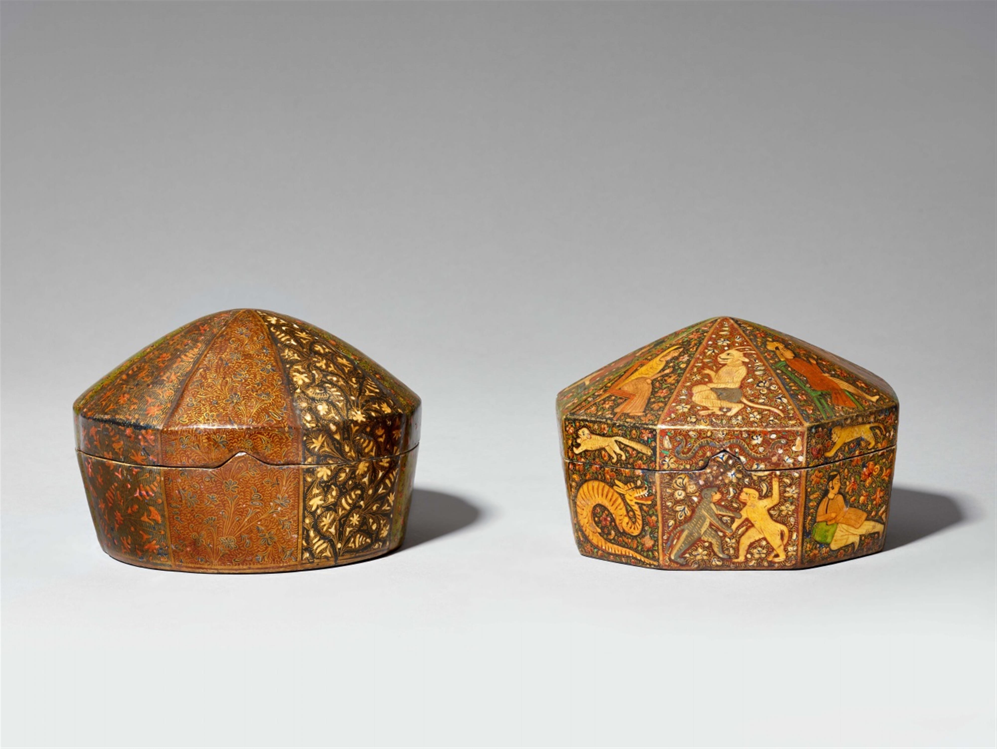 Two Kashmiri lacquered papier maché boxes. India, Jammu-Kashmir. 19th/early 20th century - image-1