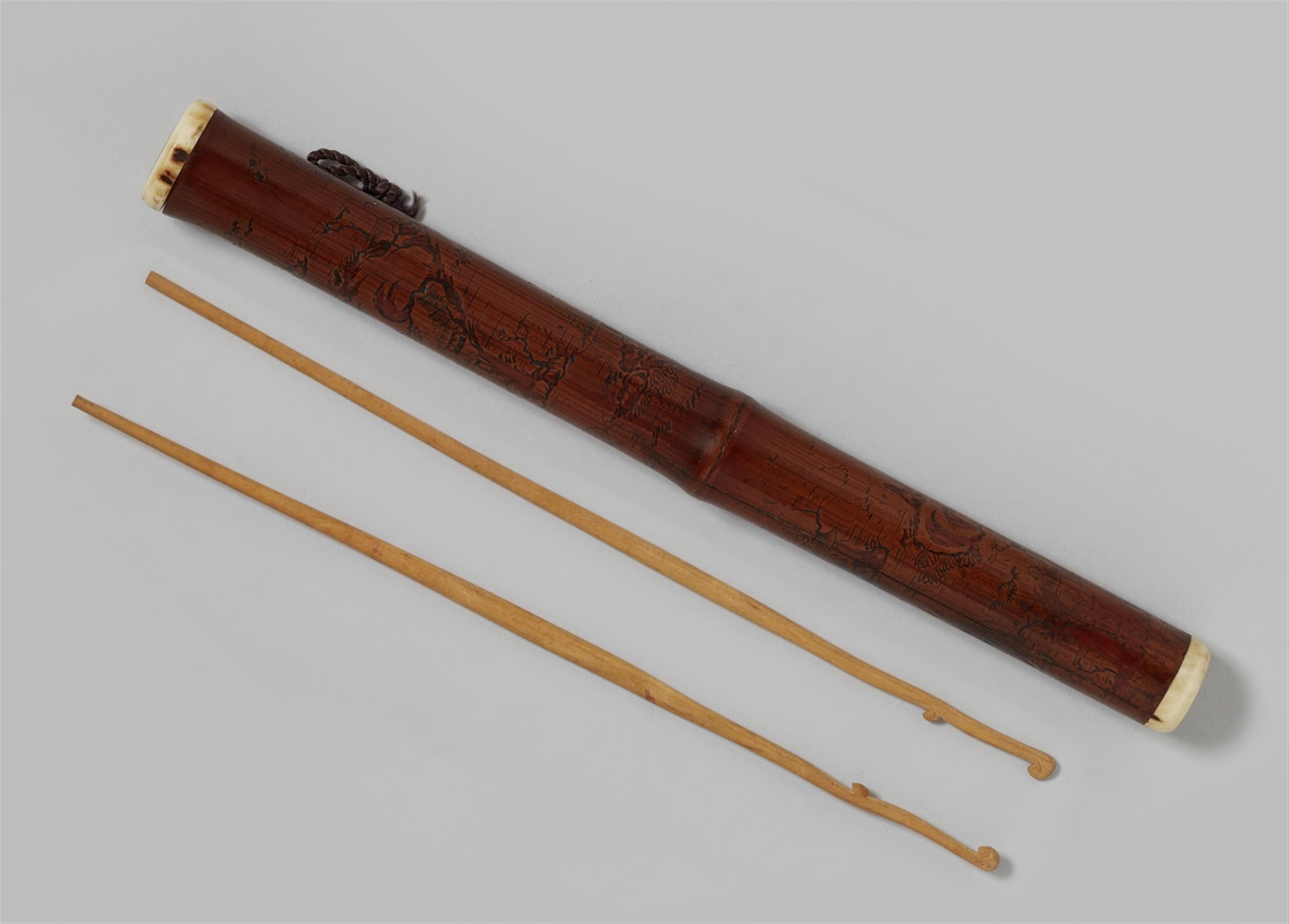 A bamboo receptacle for chops sticks. 19th century - image-1