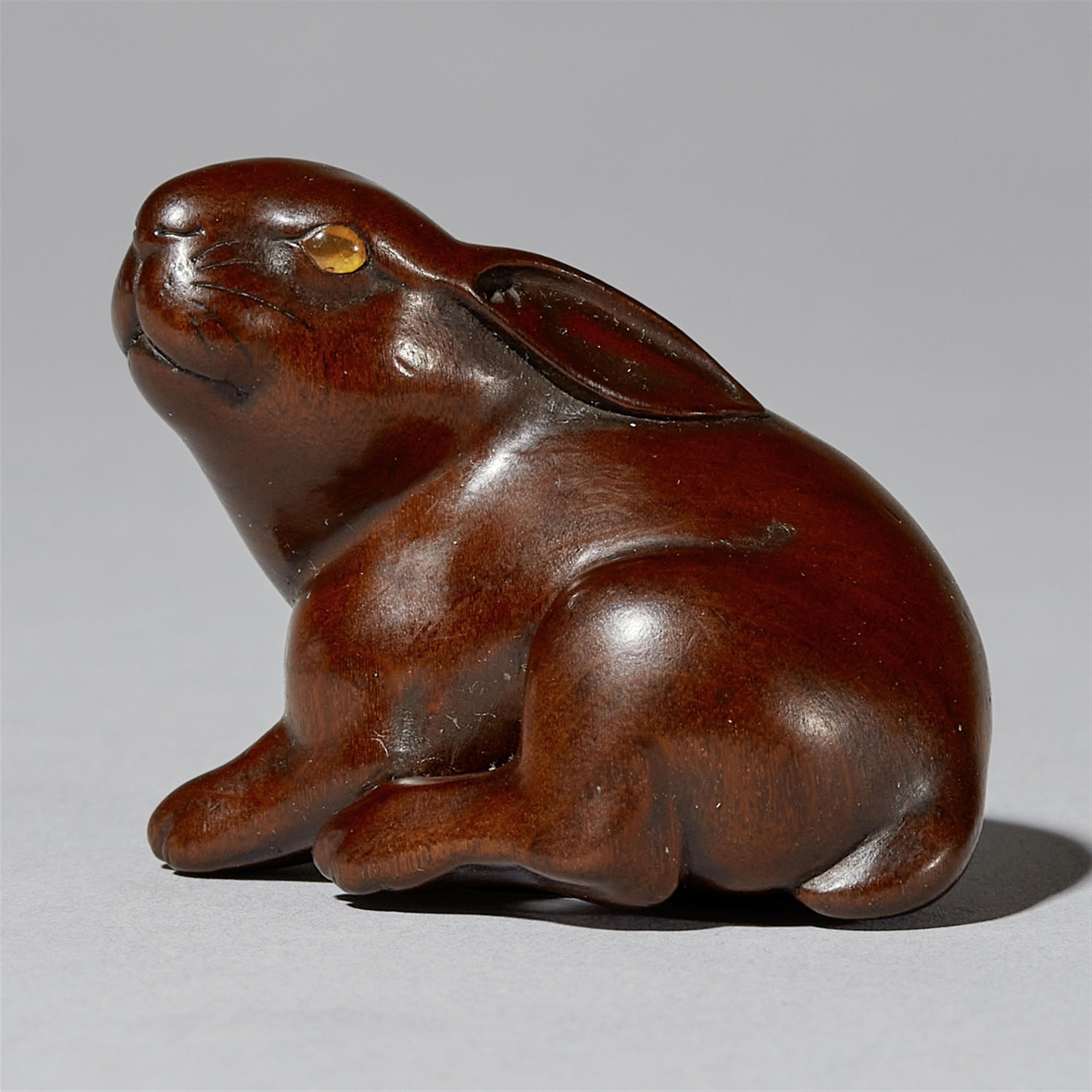 A fine Ise school wood netsuke of a hare, by Masanao. 19th century - image-1