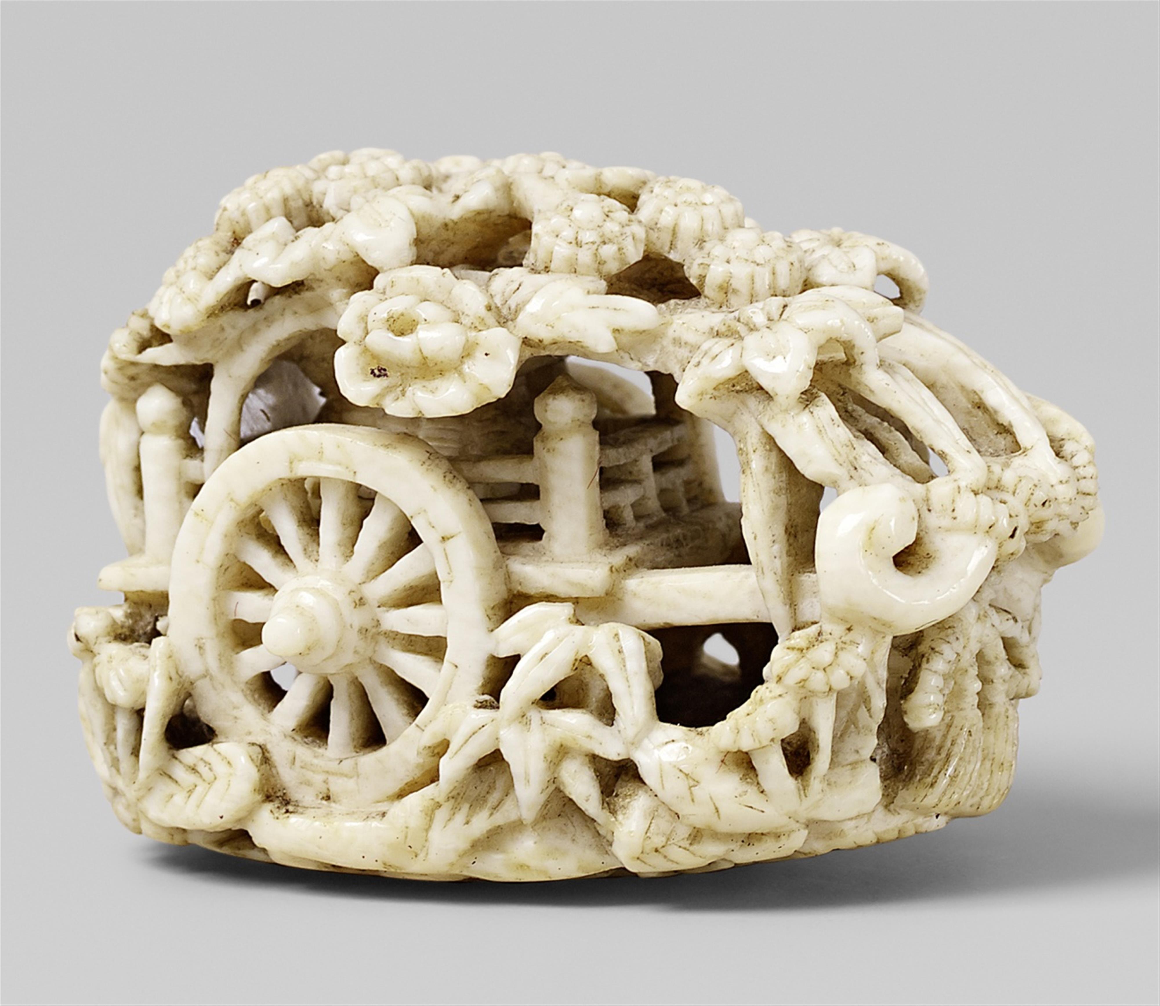 A finely carved ivory flower cart (hanaguruma), Mid-19th century - image-1