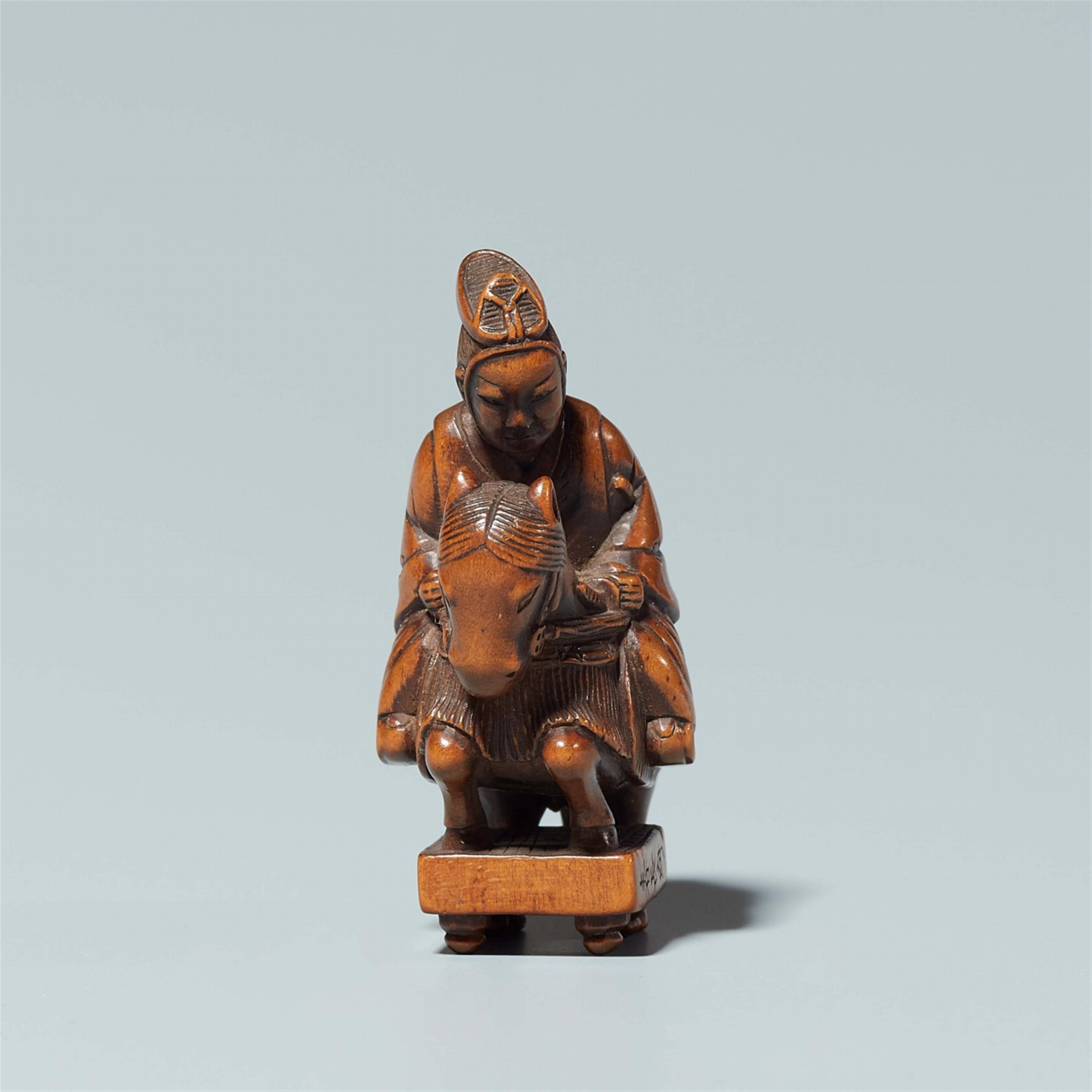 A boxwood netsuke of Oguri Hangwan, by Shunchosai. Mid-19th century - image-3