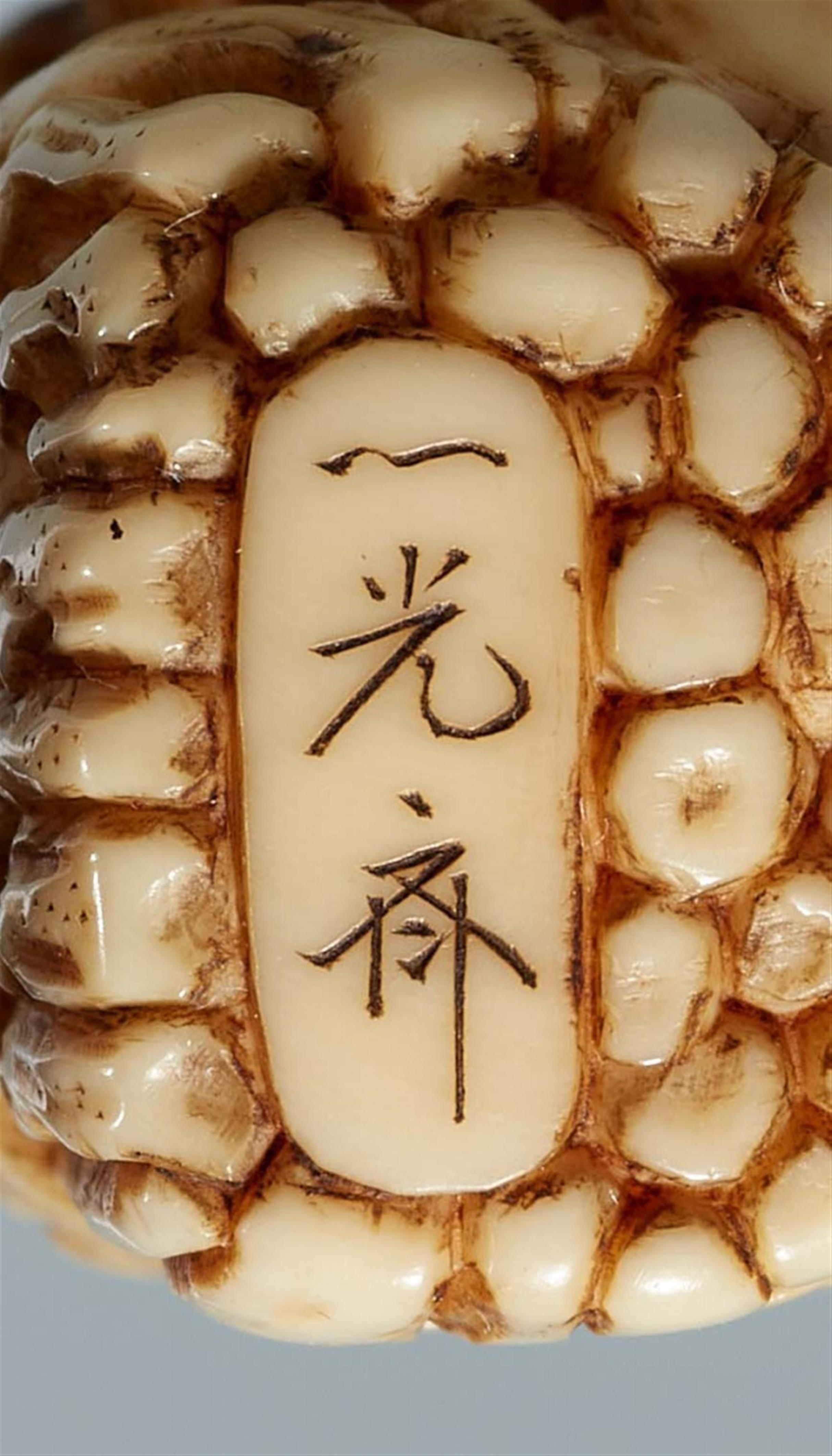 An ivory netsuke of a farmer seated on a bundle, by Ikkosai. Second half 19th century - image-6