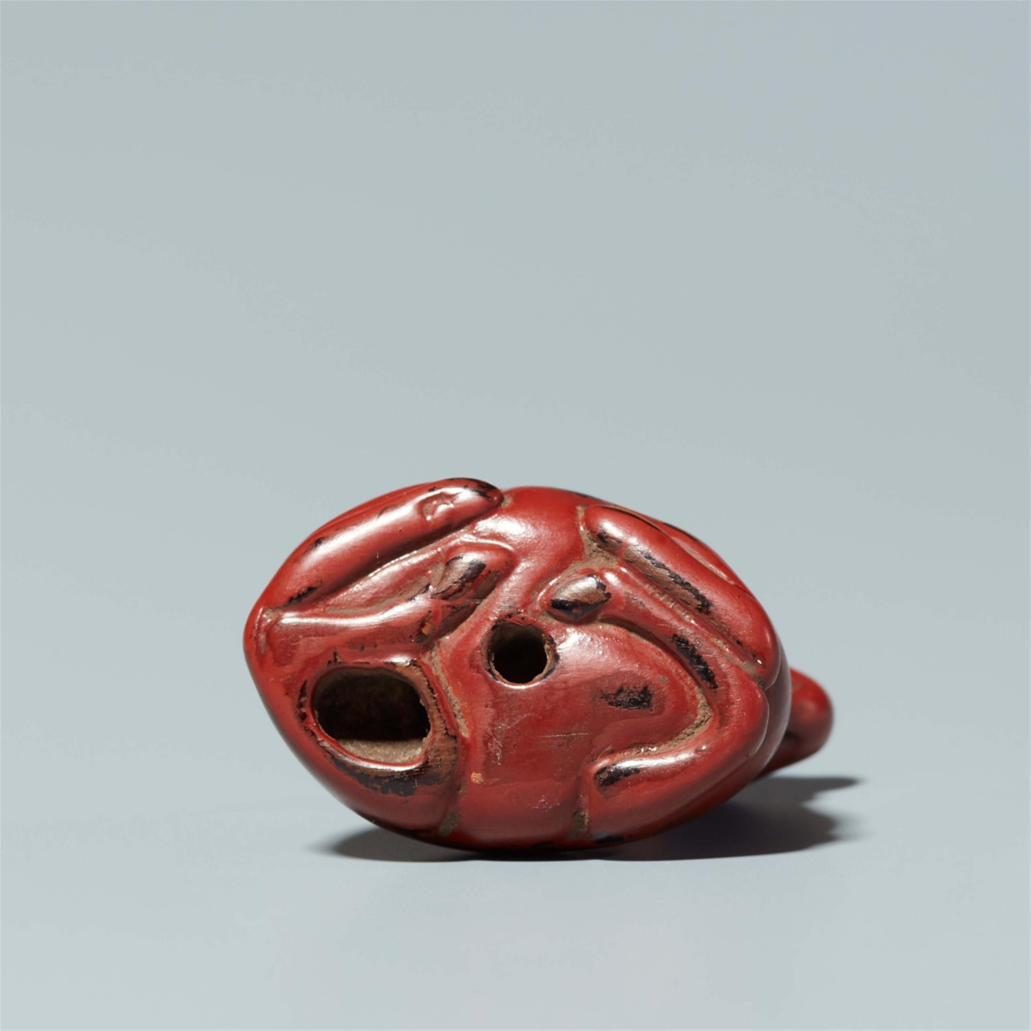 A lacquer on wood netsuke of a monkey on a deer. 18th century - image-5