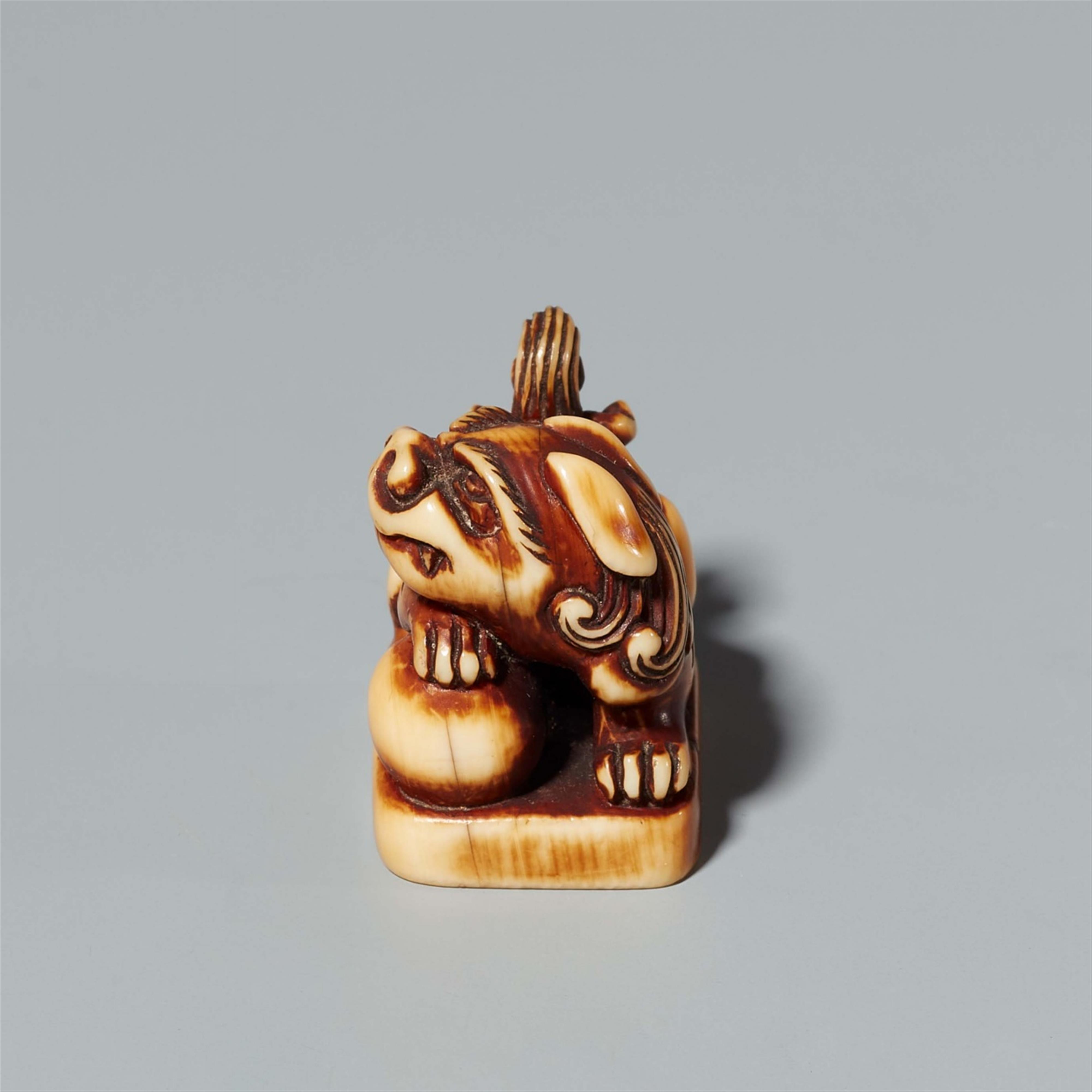 An ivory netsuke of a shishi with a ball. Late 19th century - image-2