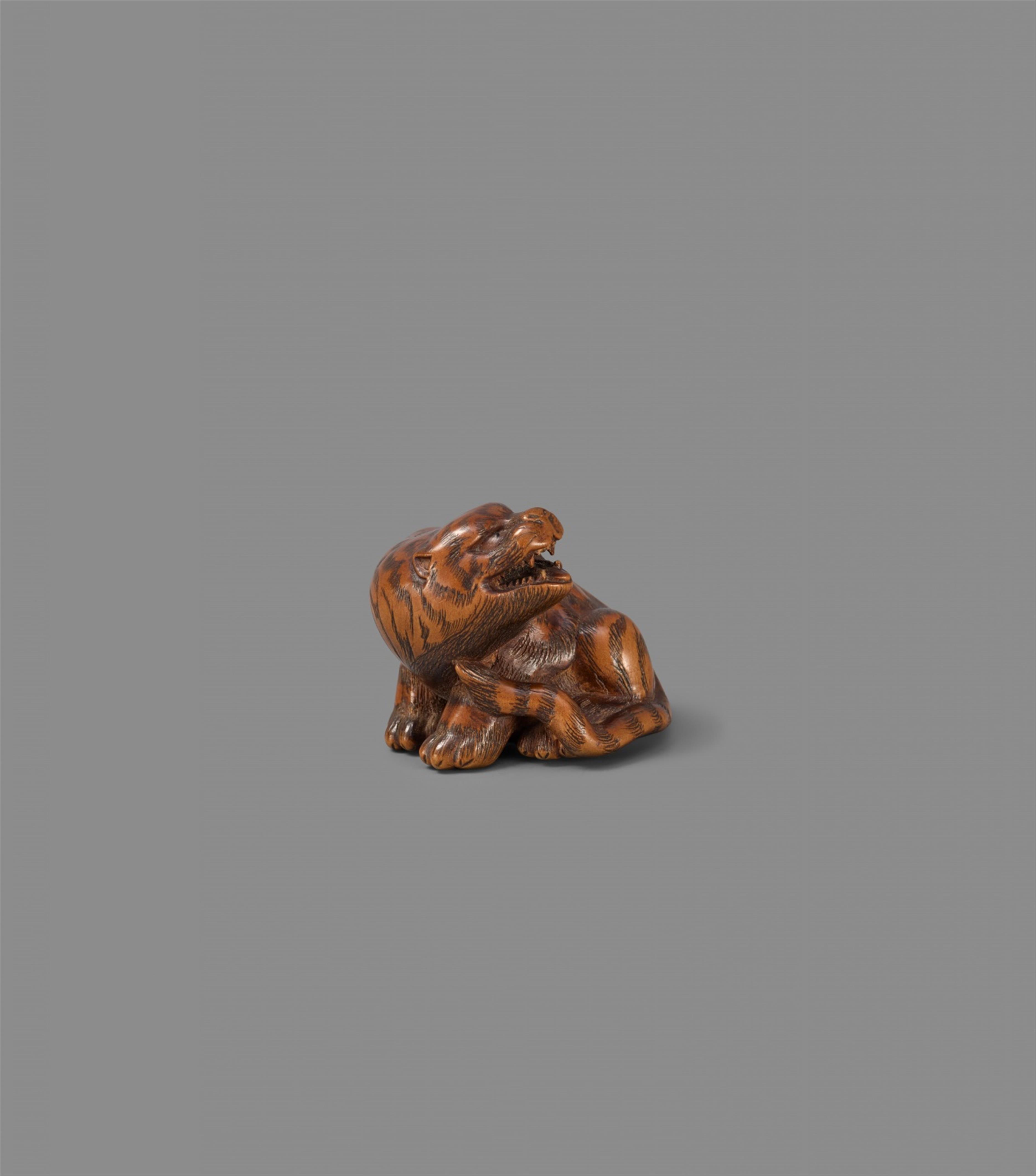 A boxwood netsuke of a tiger. First half 19th century - image-1