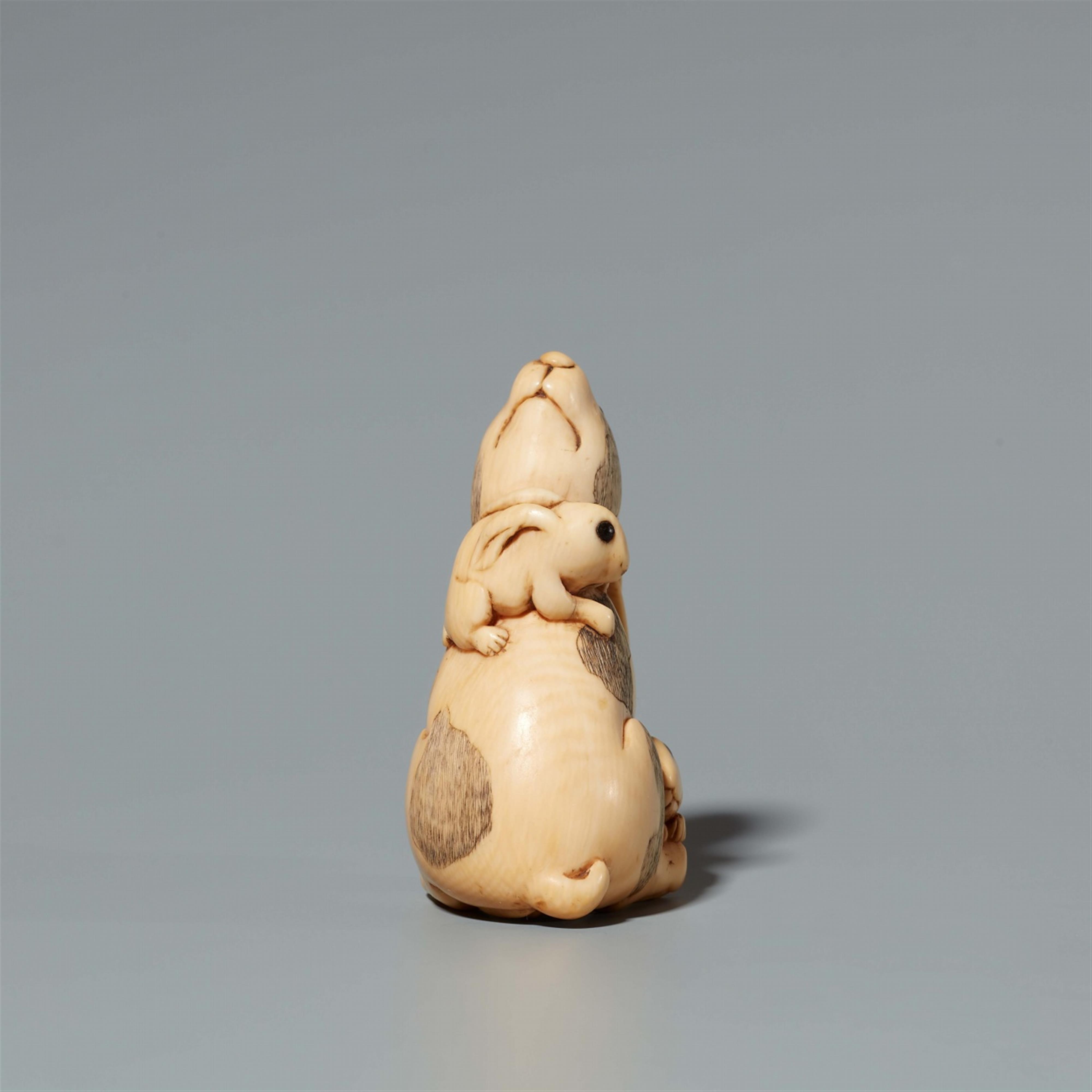 An ivory netsuke of a mother hare with her young. First half 19th century - image-2